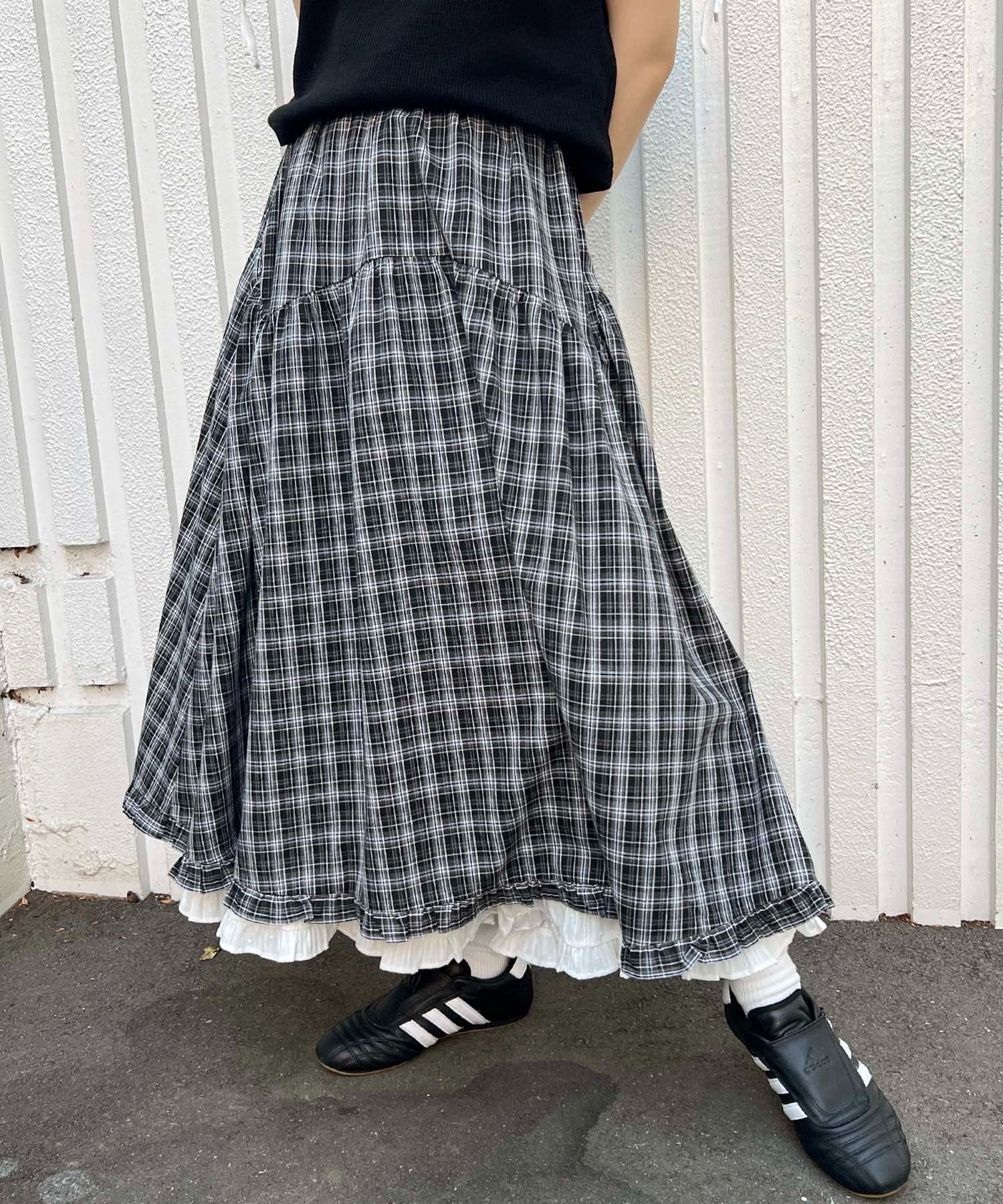 フリルレイヤードチェックロングスカート - Image 11