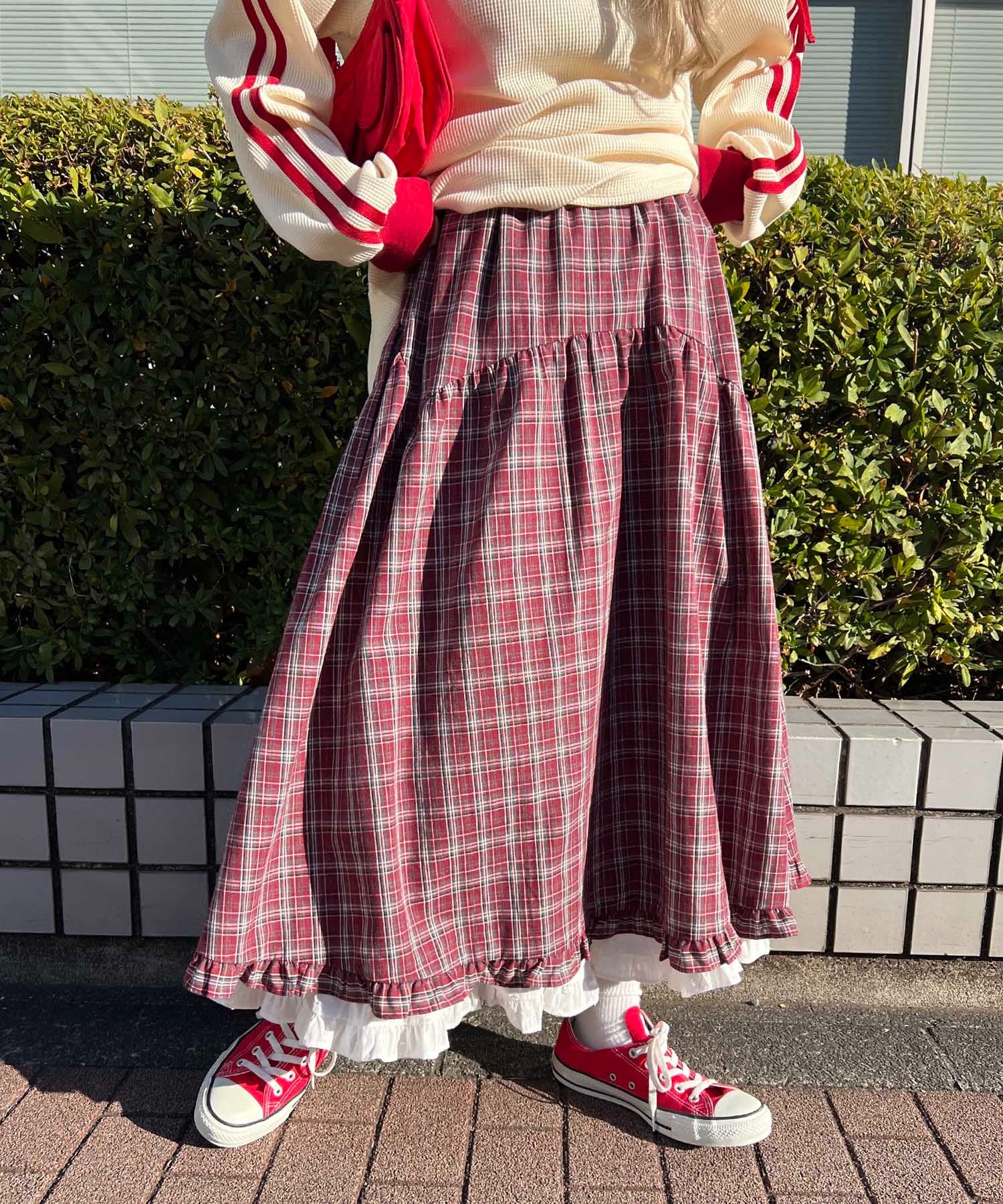 フリルレイヤードチェックロングスカート - Image 7