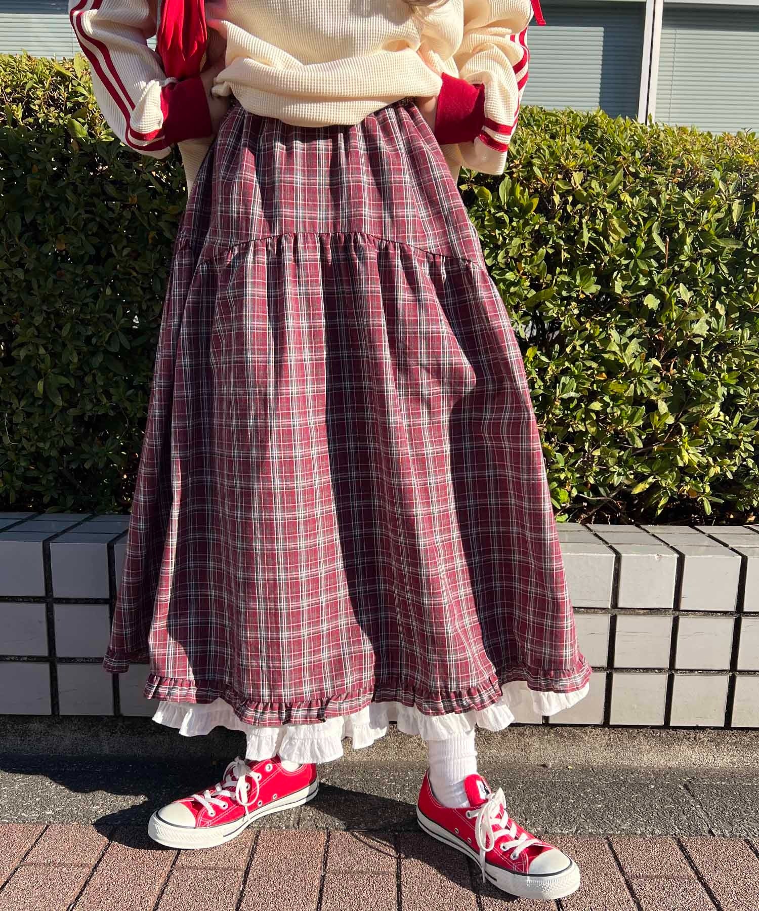 フリルレイヤードチェックロングスカート - Image 8