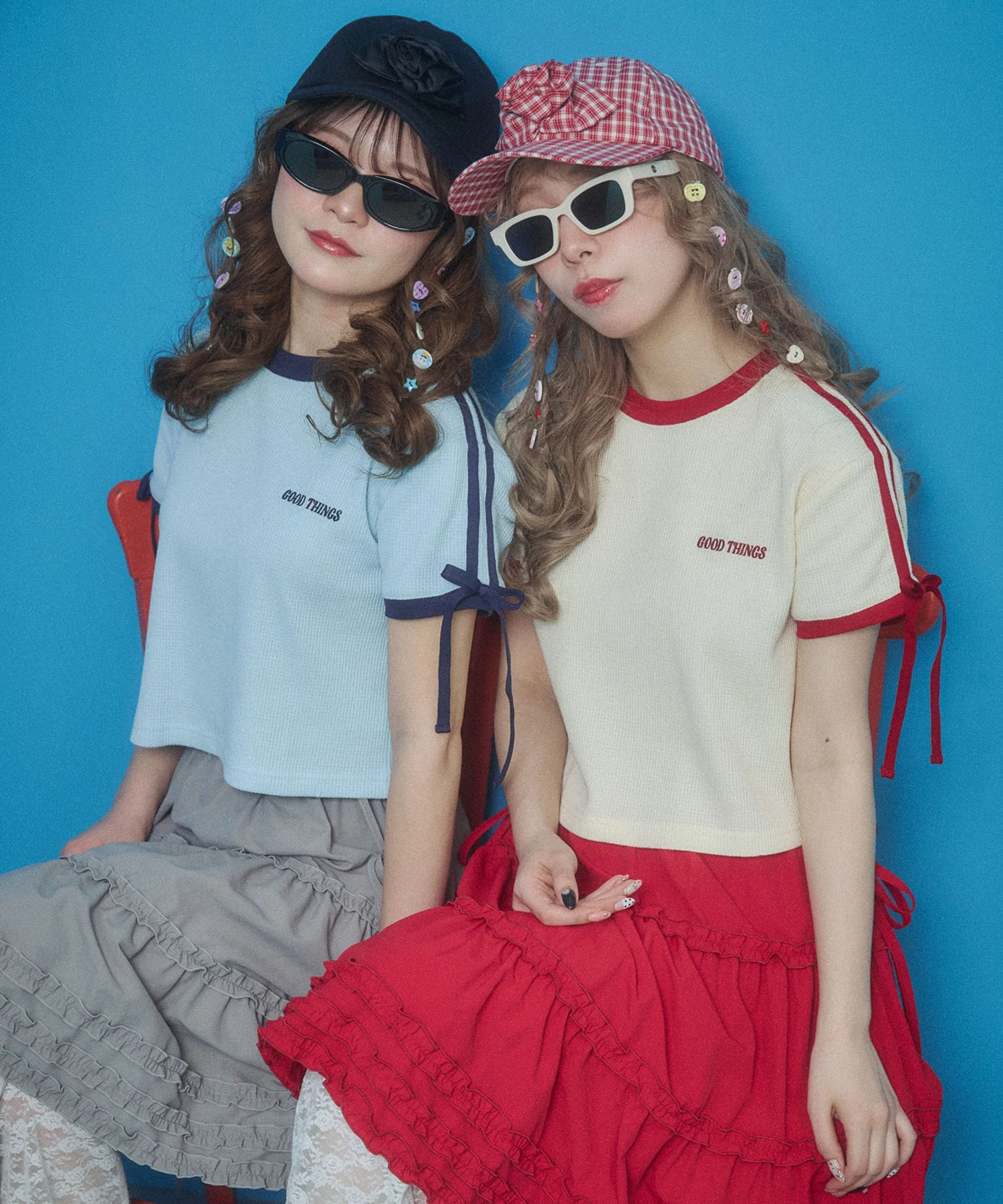 リボンポイント2ラインワッフルTシャツ - Image 10