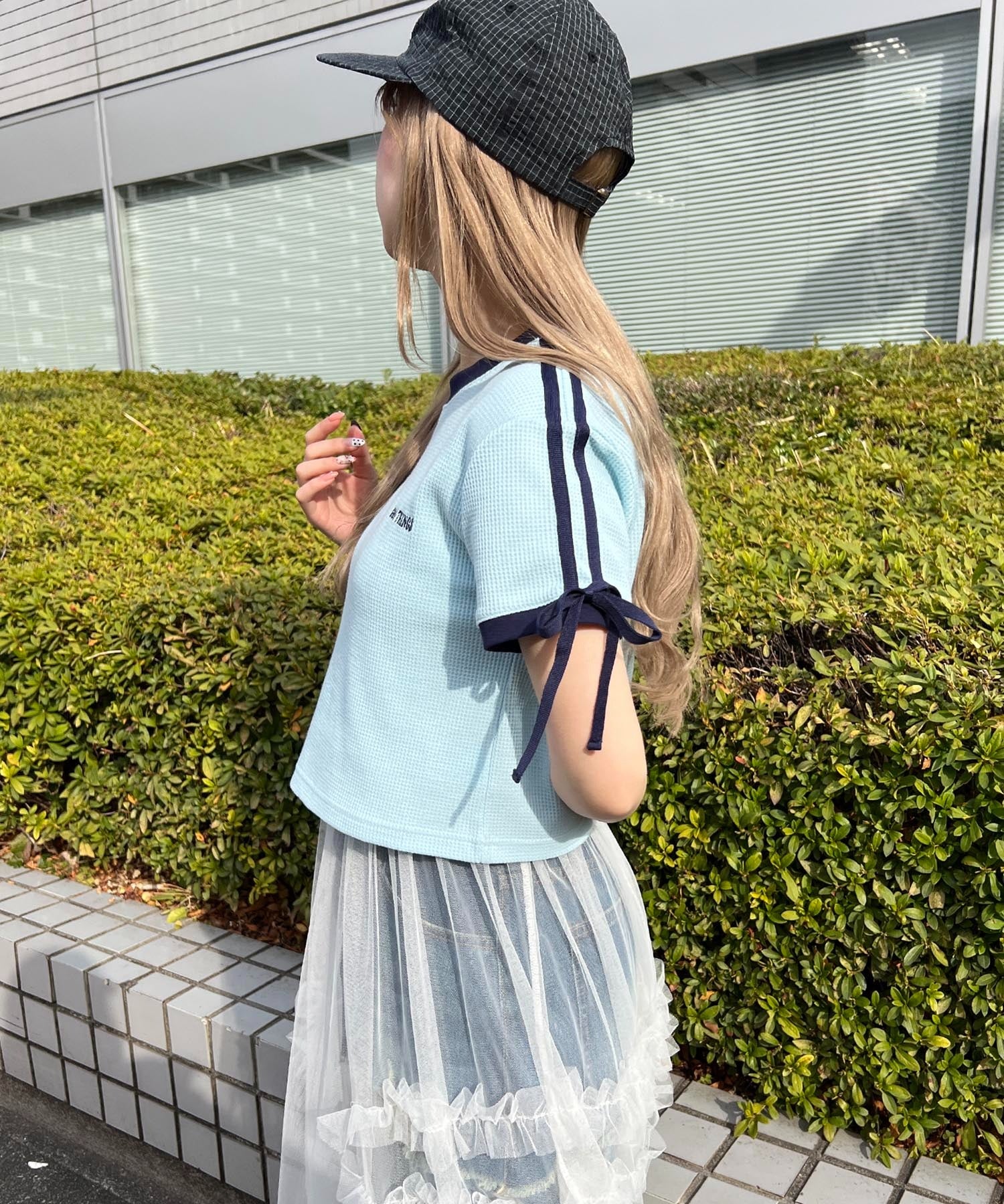 リボンポイント2ラインワッフルTシャツ - Image 16