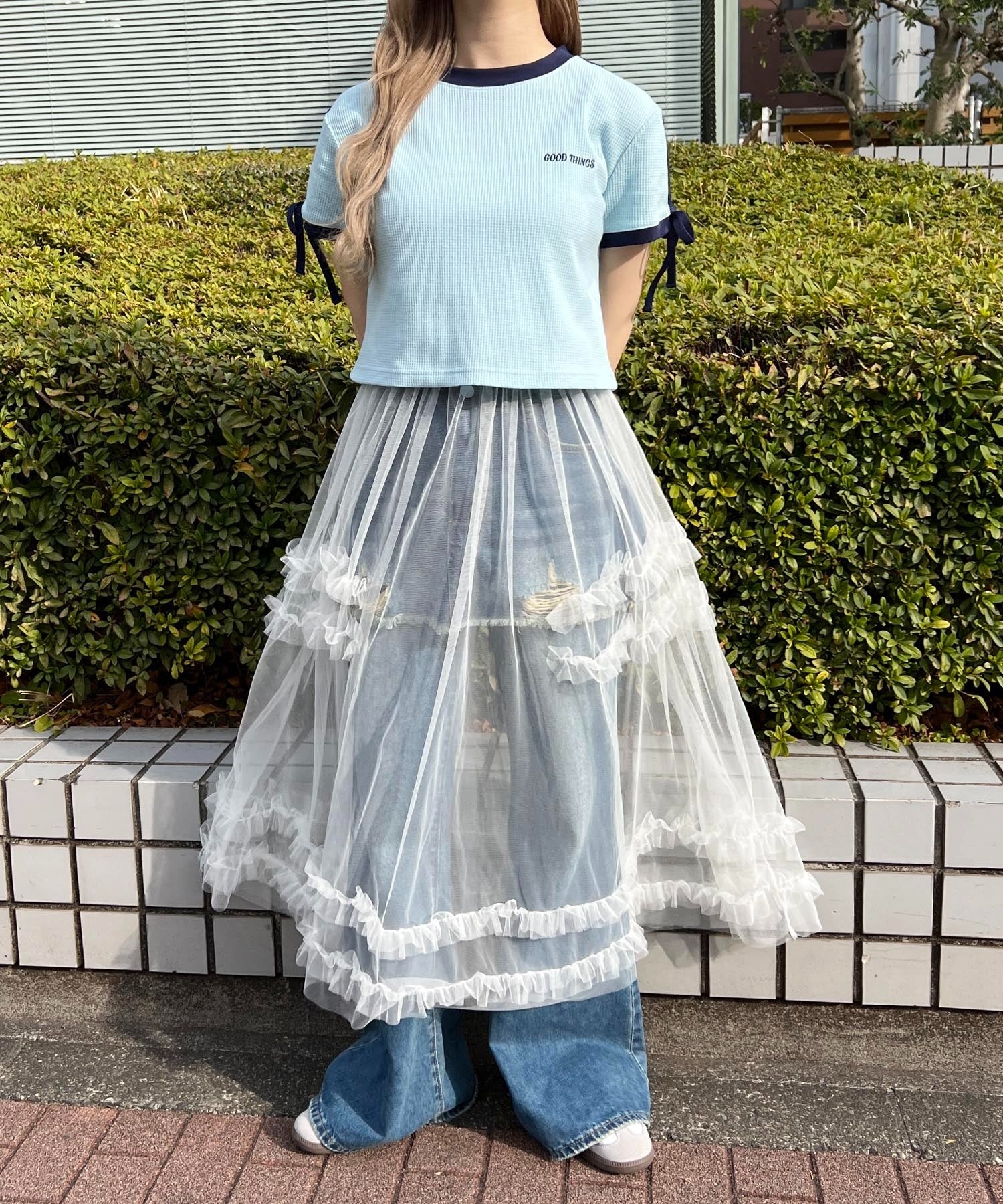 リボンポイント2ラインワッフルTシャツ - Image 17