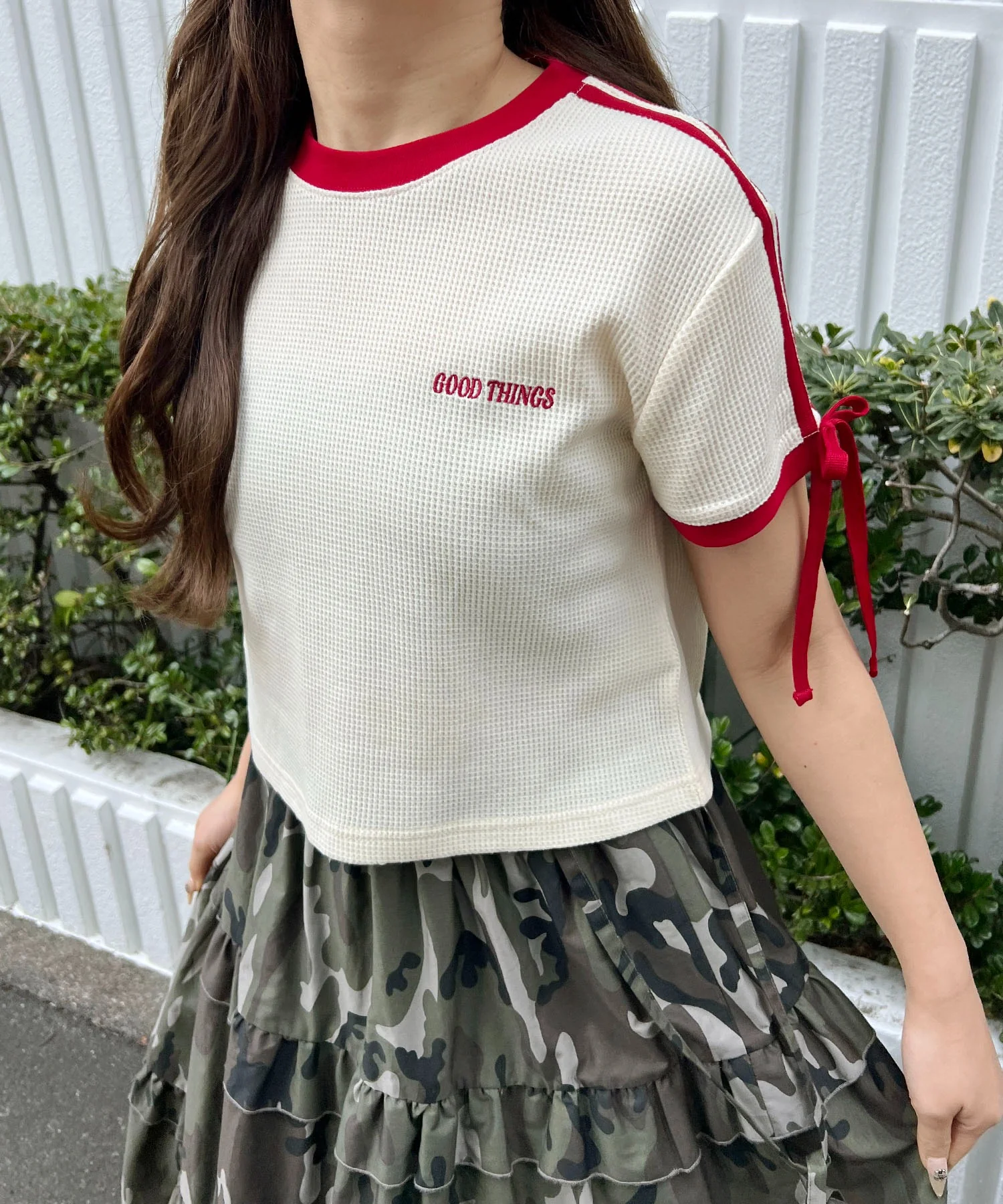 リボンポイント2ラインワッフルTシャツ - Image 19