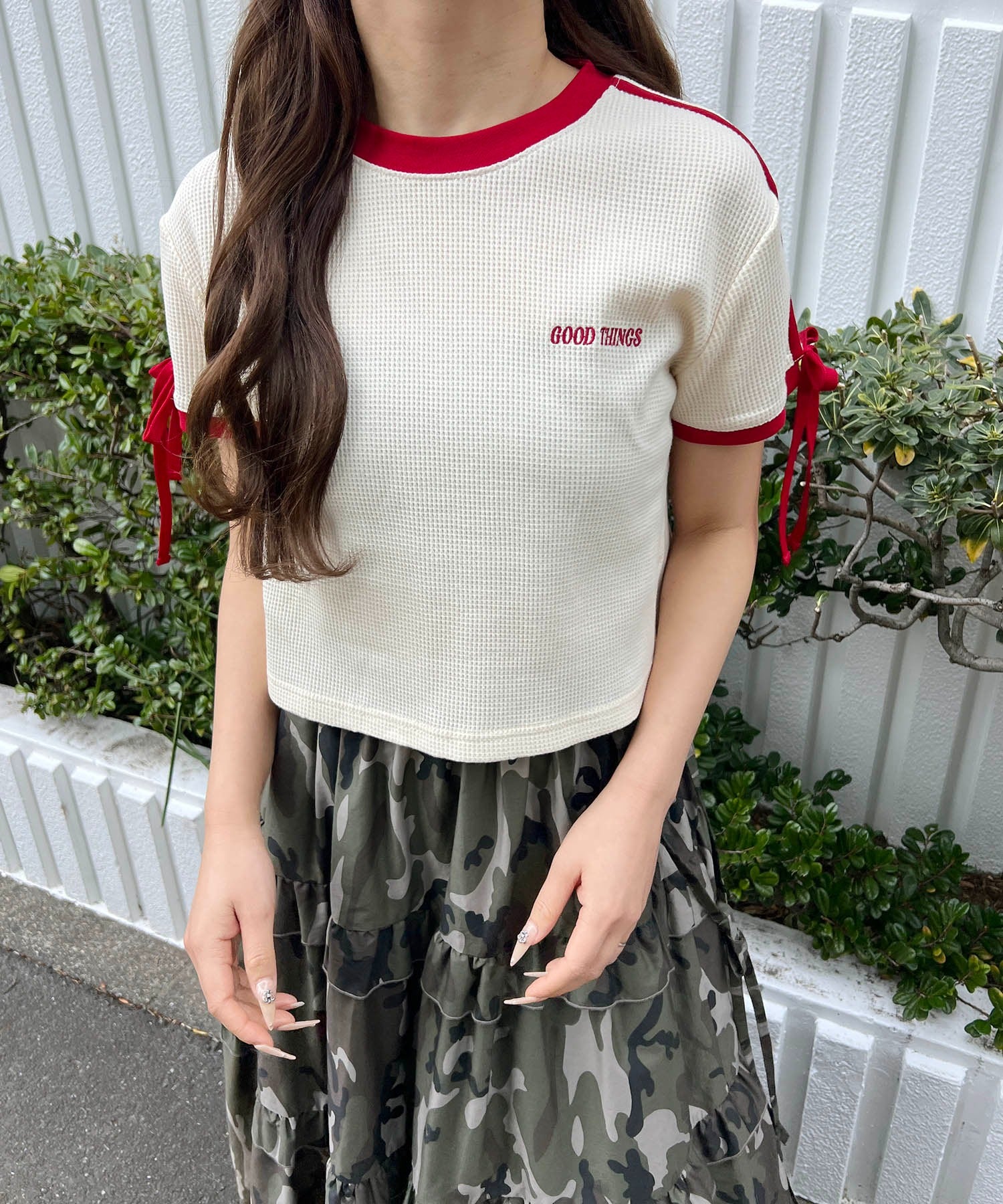リボンポイント2ラインワッフルTシャツ - Image 20