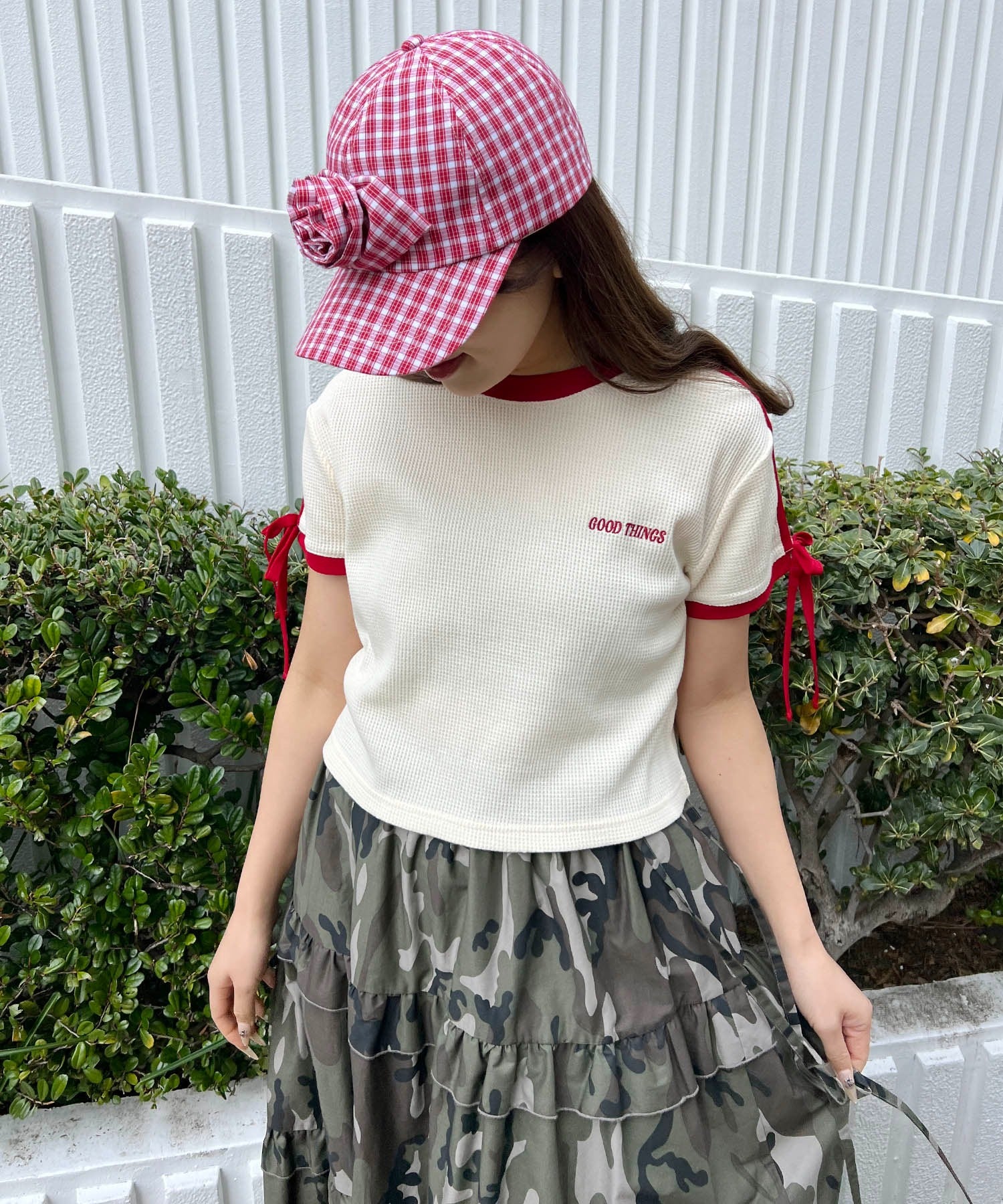 リボンポイント2ラインワッフルTシャツ - Image 21