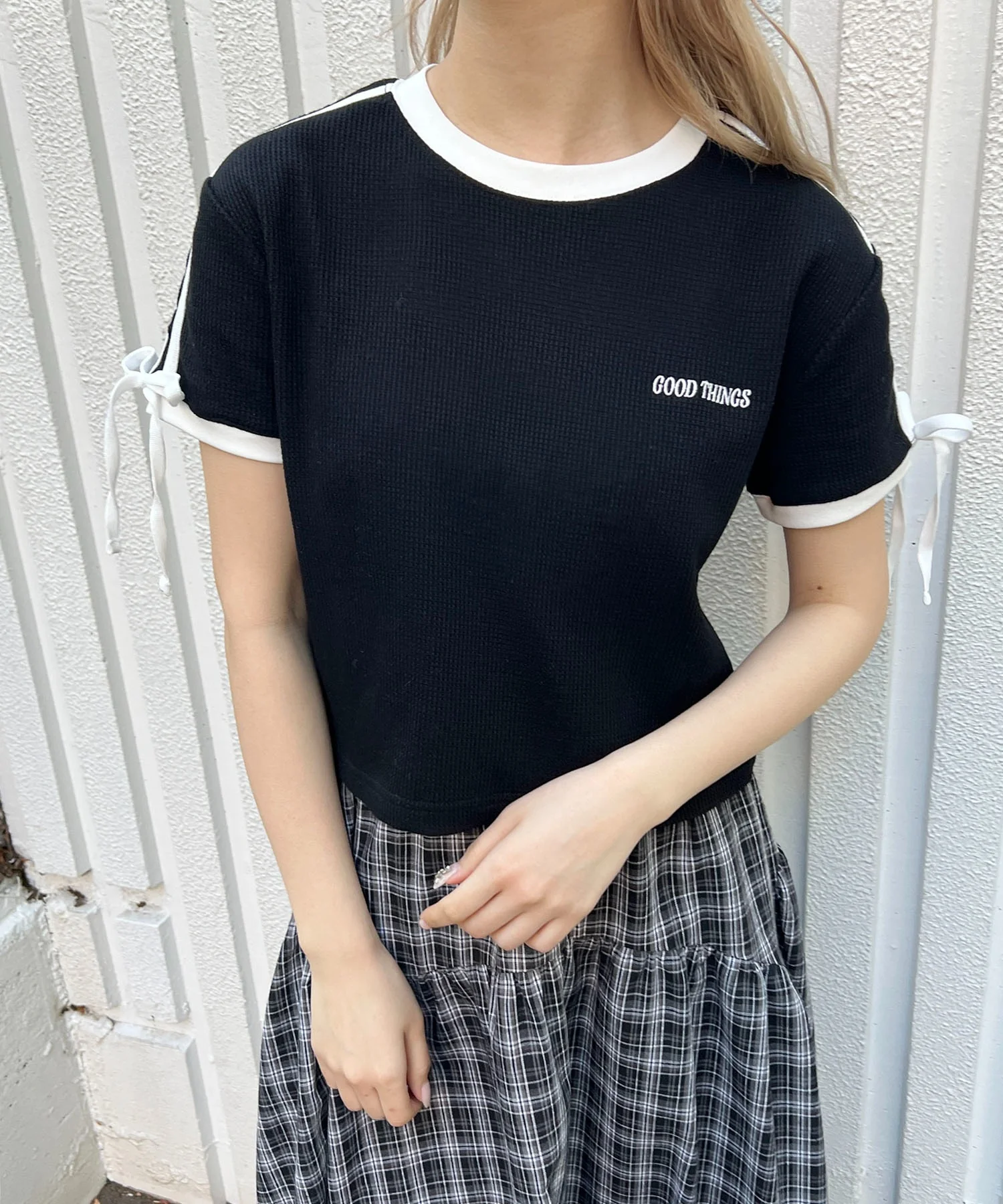 リボンポイント2ラインワッフルTシャツ - Image 26