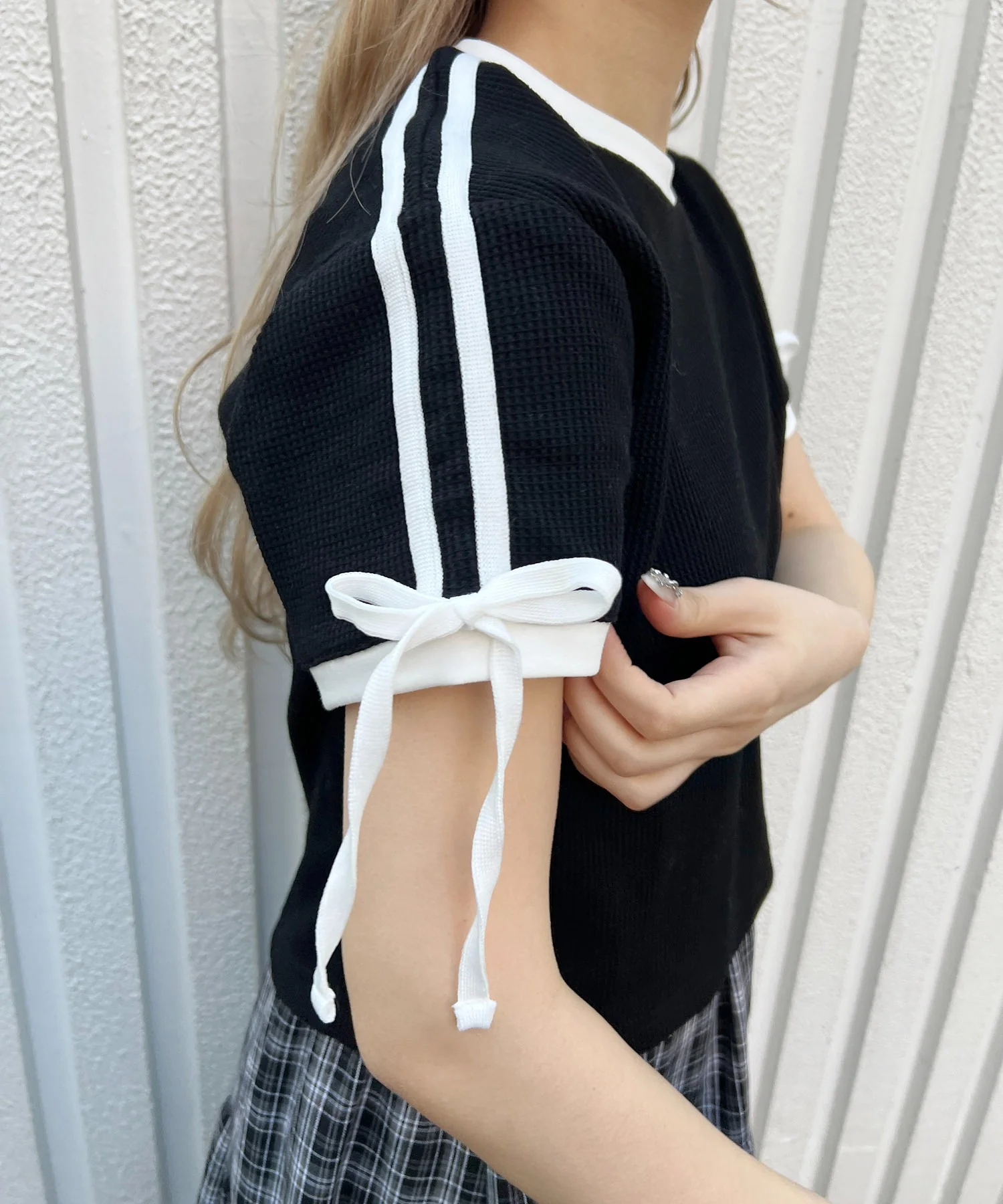 リボンポイント2ラインワッフルTシャツ - Image 27