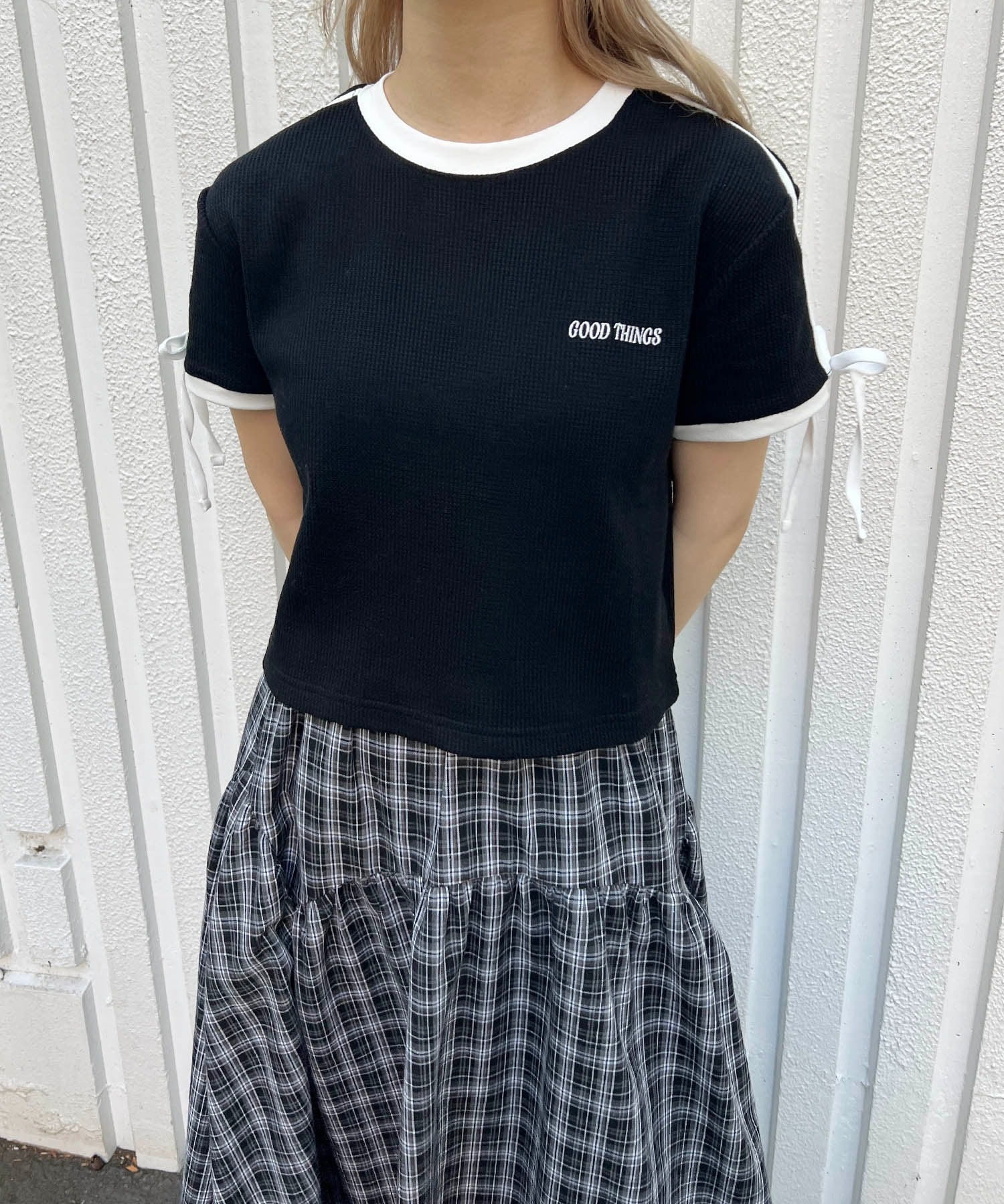 リボンポイント2ラインワッフルTシャツ - Image 28