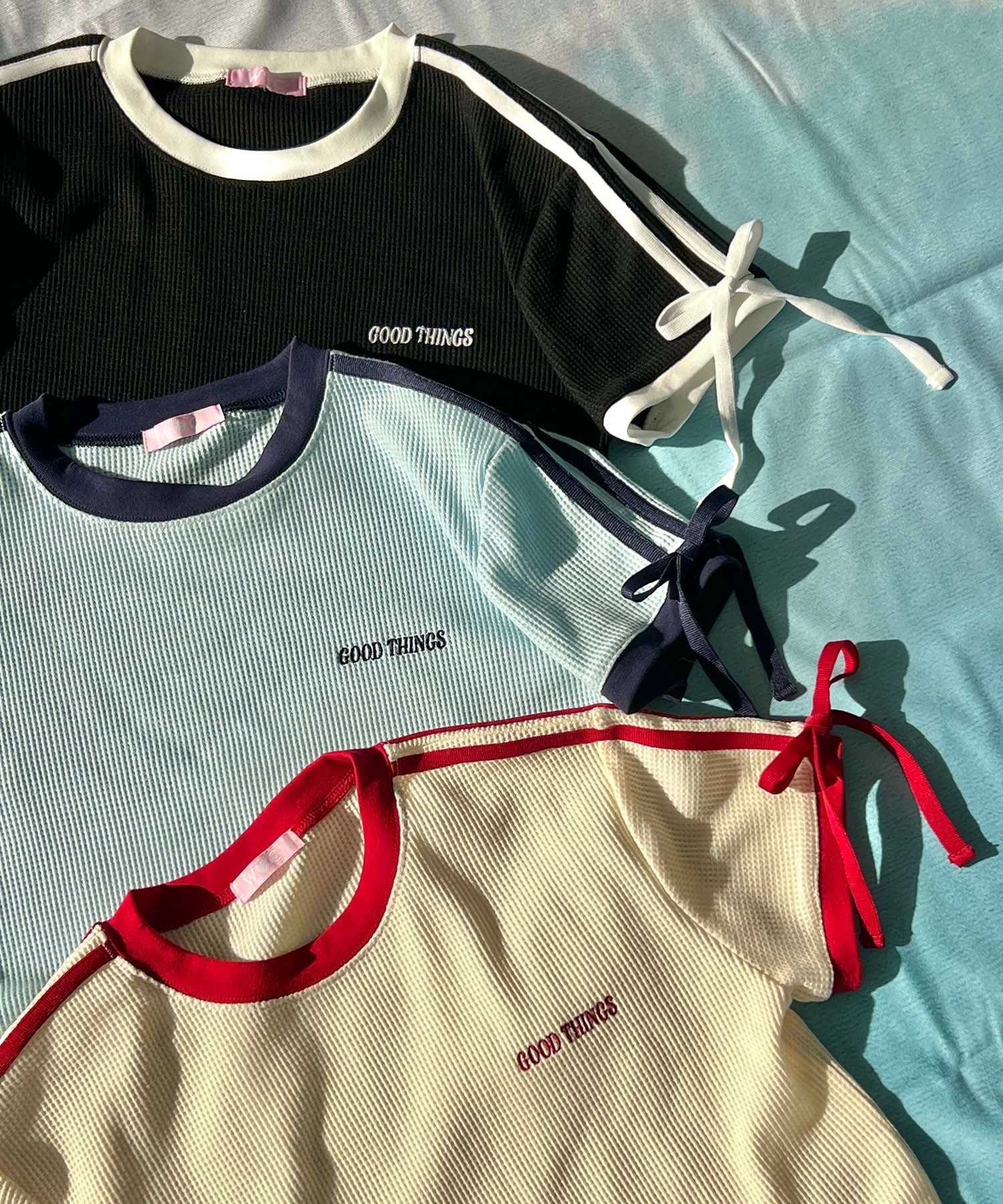 リボンポイント2ラインワッフルTシャツ - Image 32