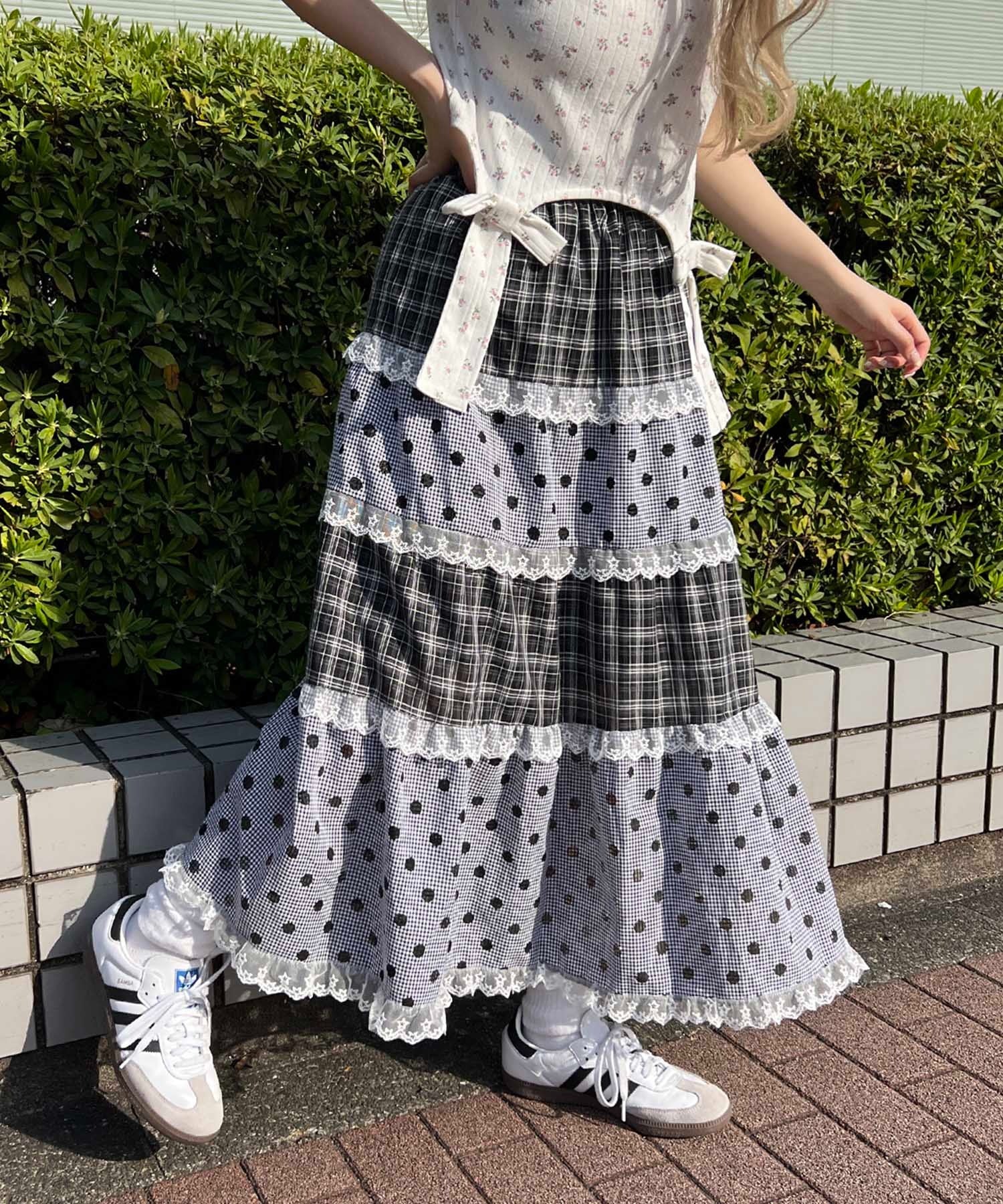 アソートパッチワークフリルロングスカート - Image 2