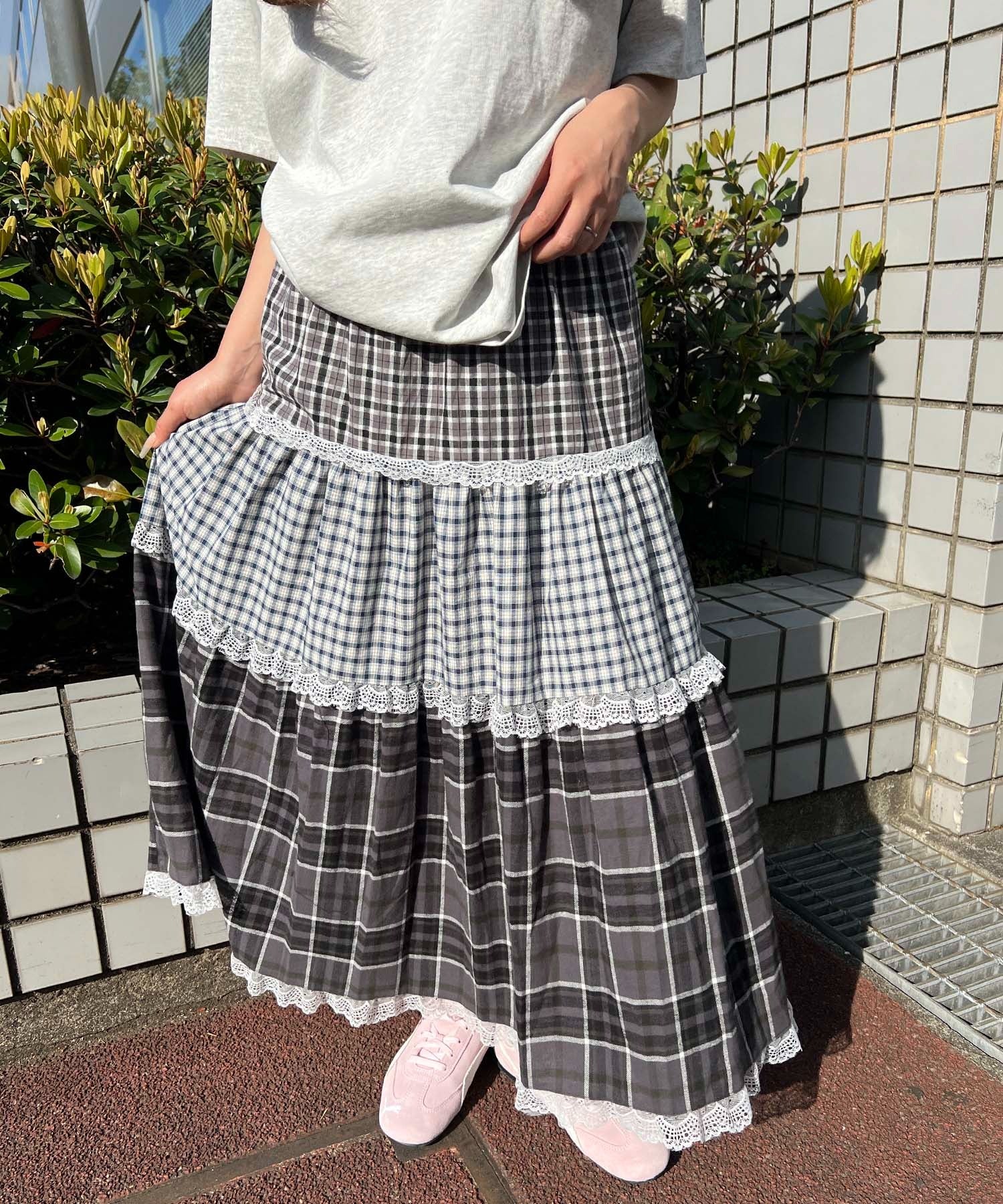アソートパッチワークフリルロングスカート - Image 5