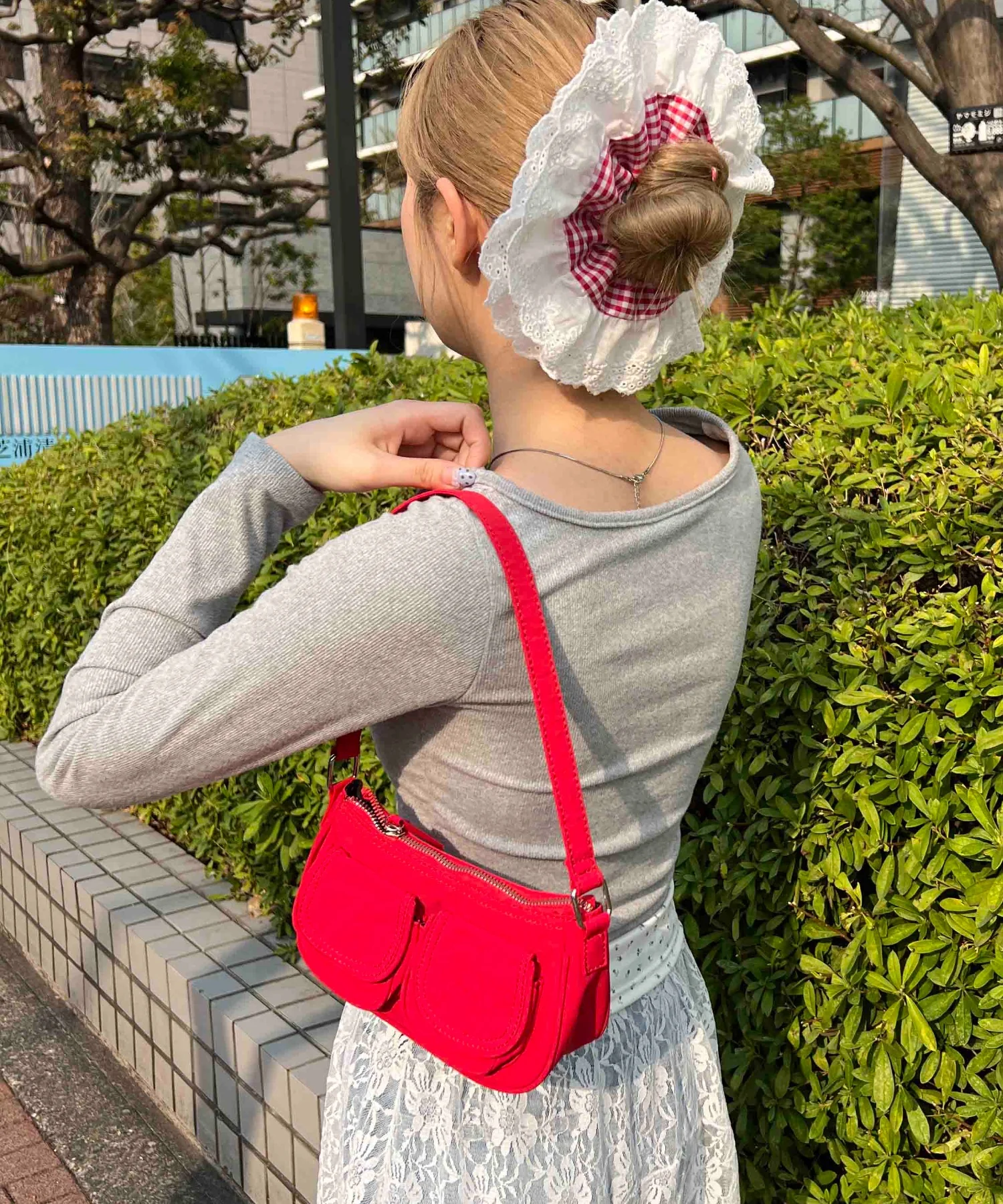 レースポイントギンガムチェックシュシュ
