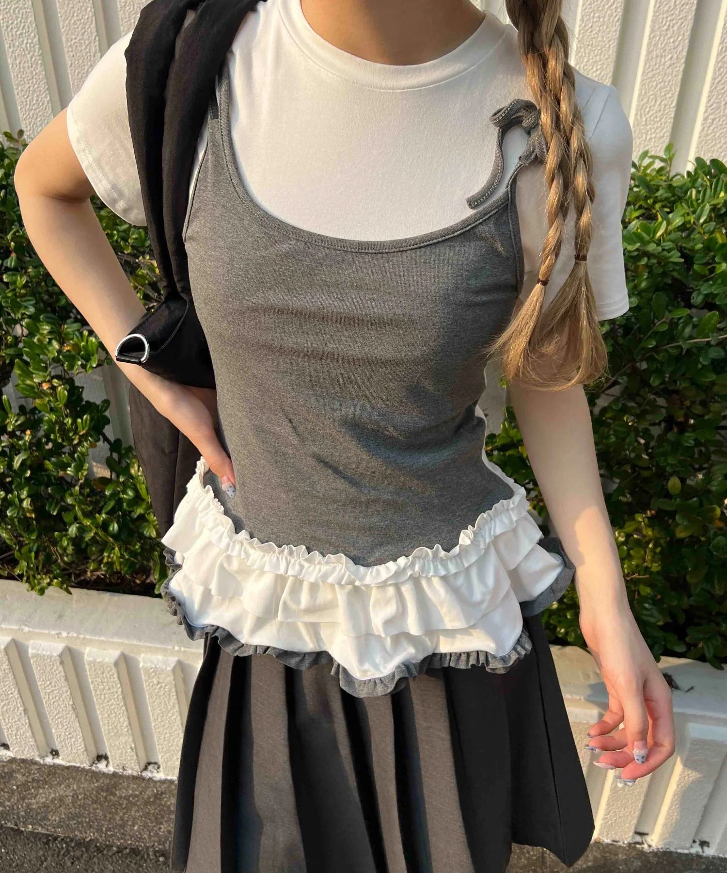 バイカラーレイヤードデザインTシャツ - Image 12