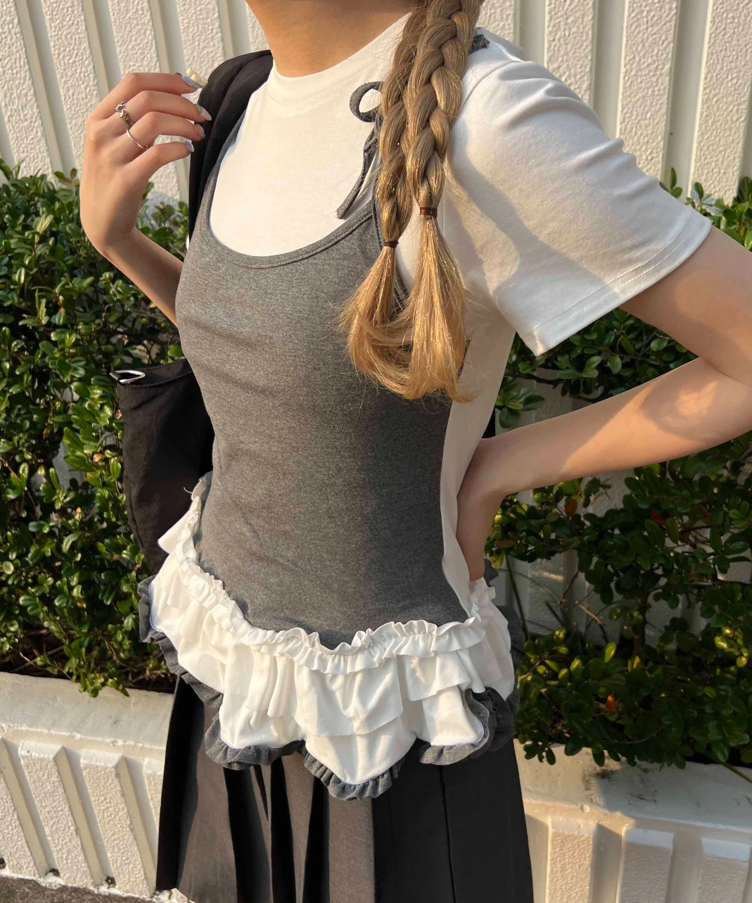 バイカラーレイヤードデザインTシャツ - Image 13