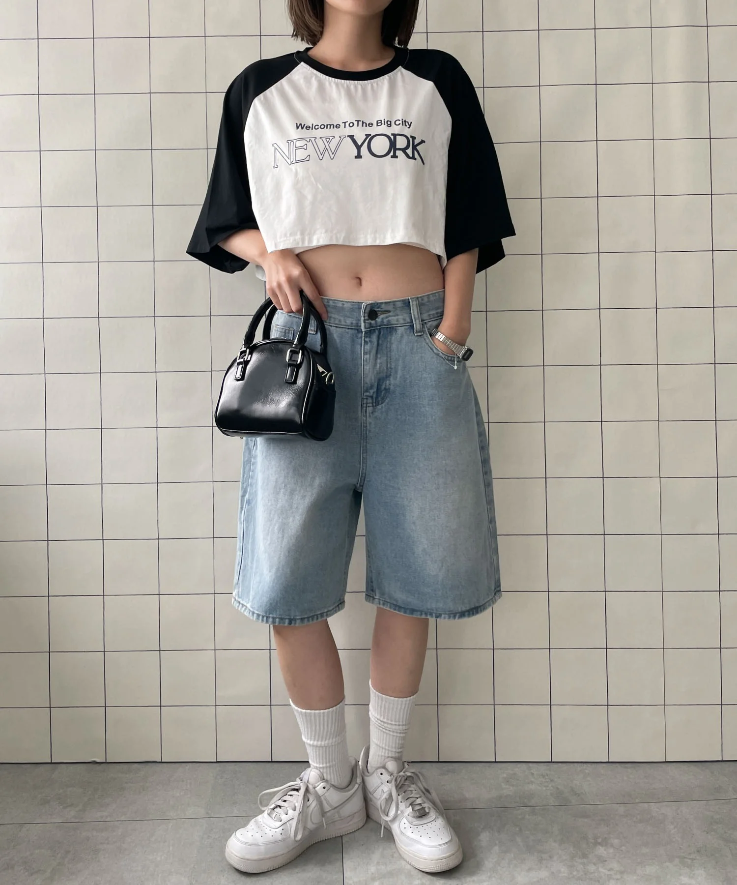 シティロゴラグランショートスリーブTシャツ - Image 4