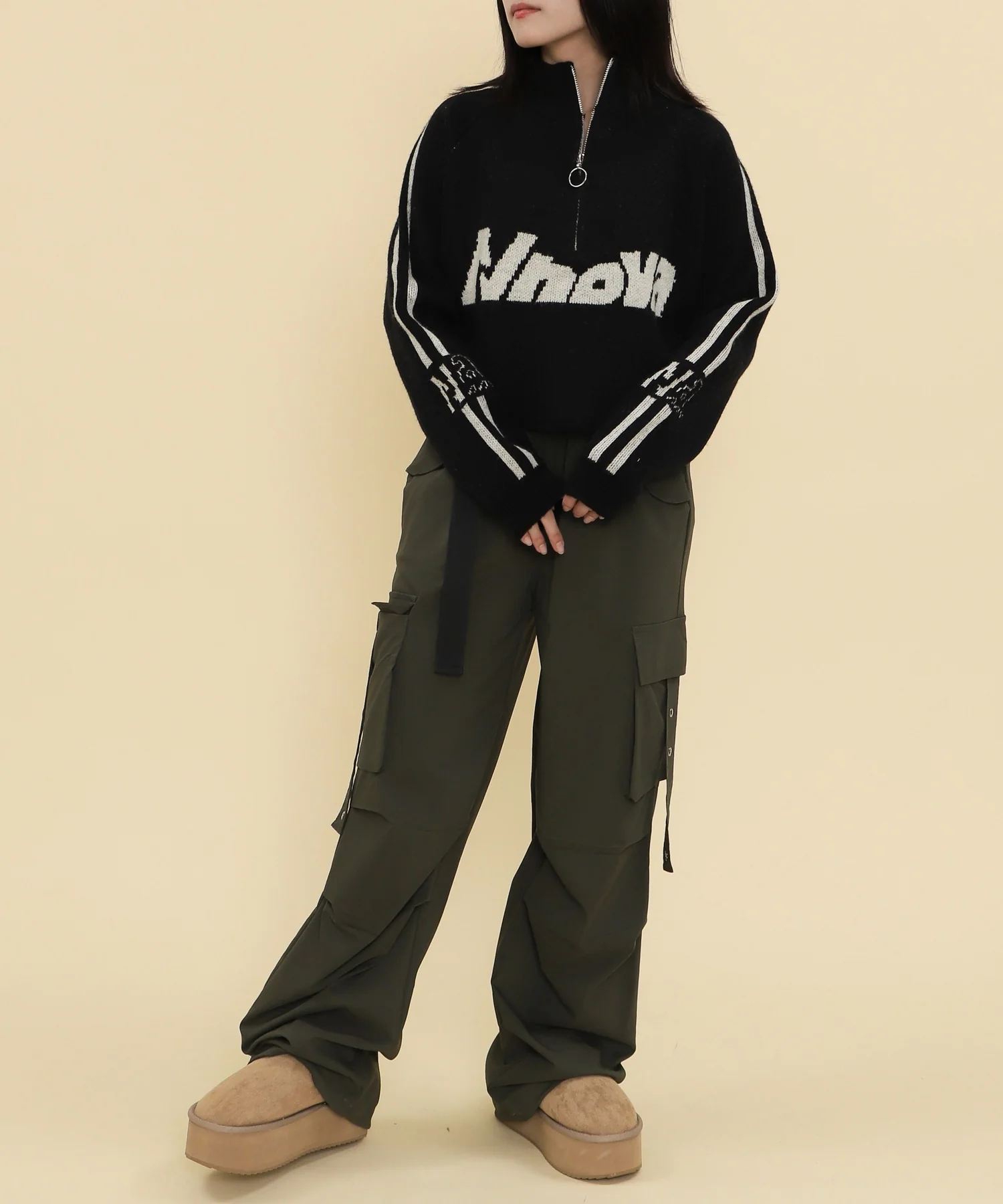 ハーフジップロゴラグランニットプルオーバー - Image 11
