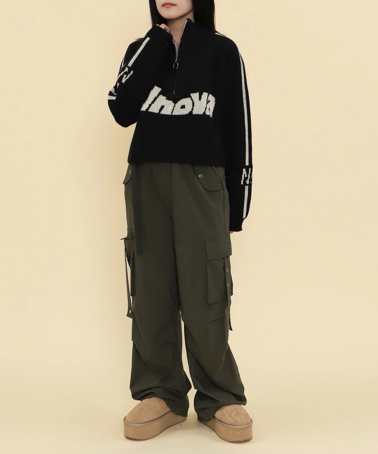 ハーフジップロゴラグランニットプルオーバー - Image 4
