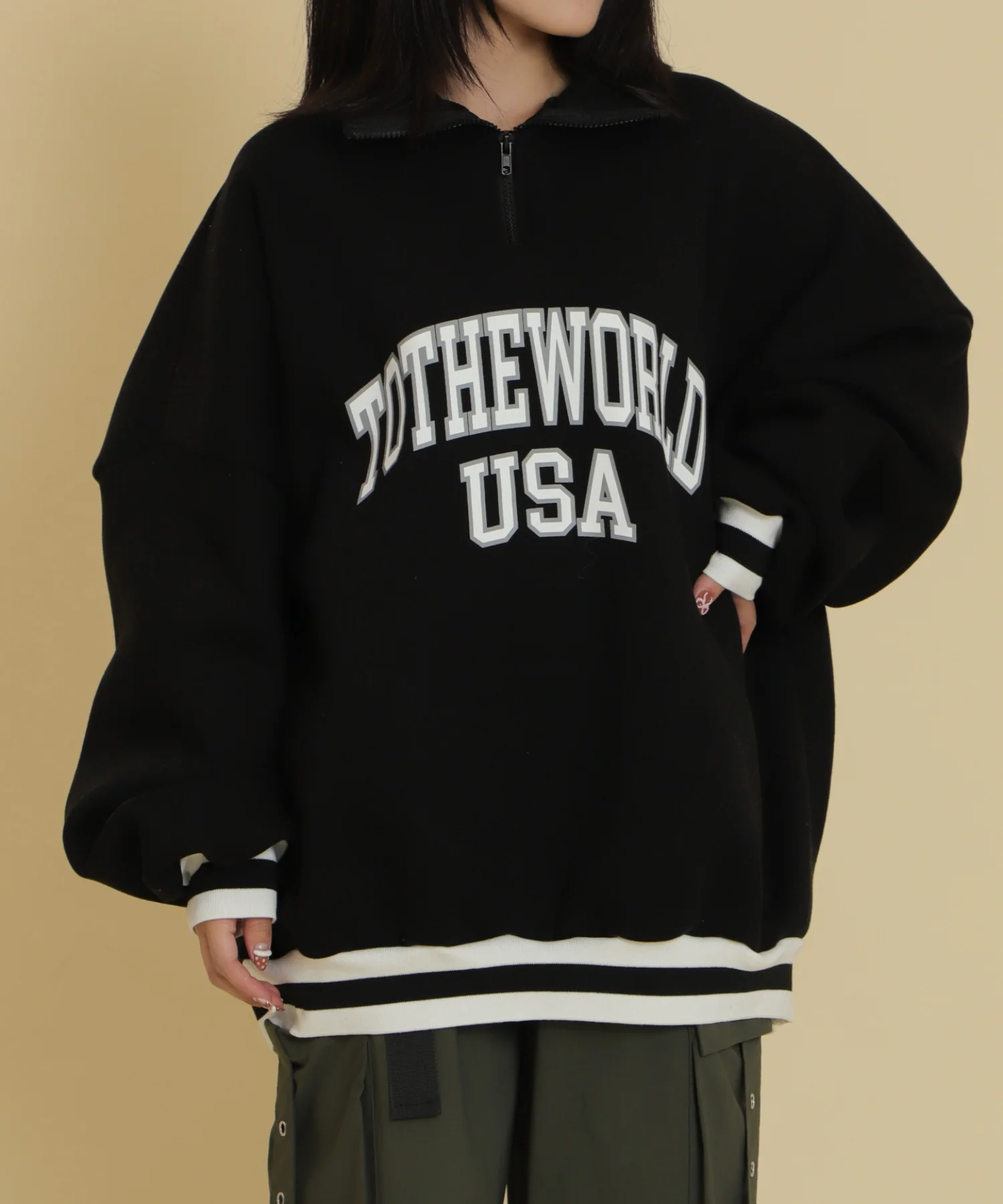 ラインリブハーフZIPビッグスウェット - Image 2