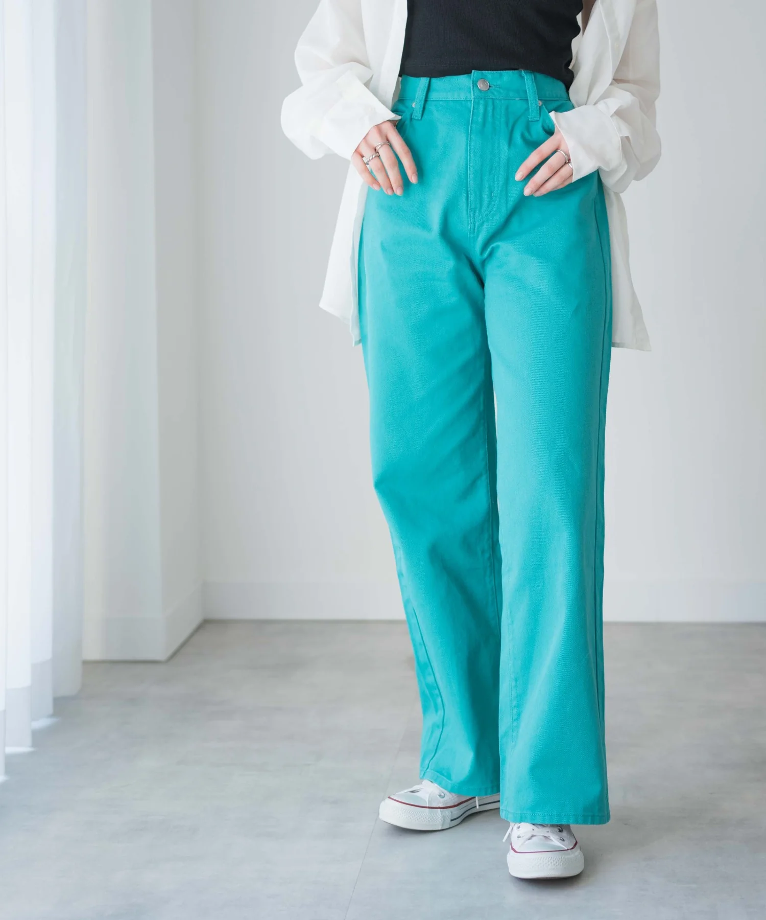 カラーウエストフィットワイドストレートパンツ - Image 4