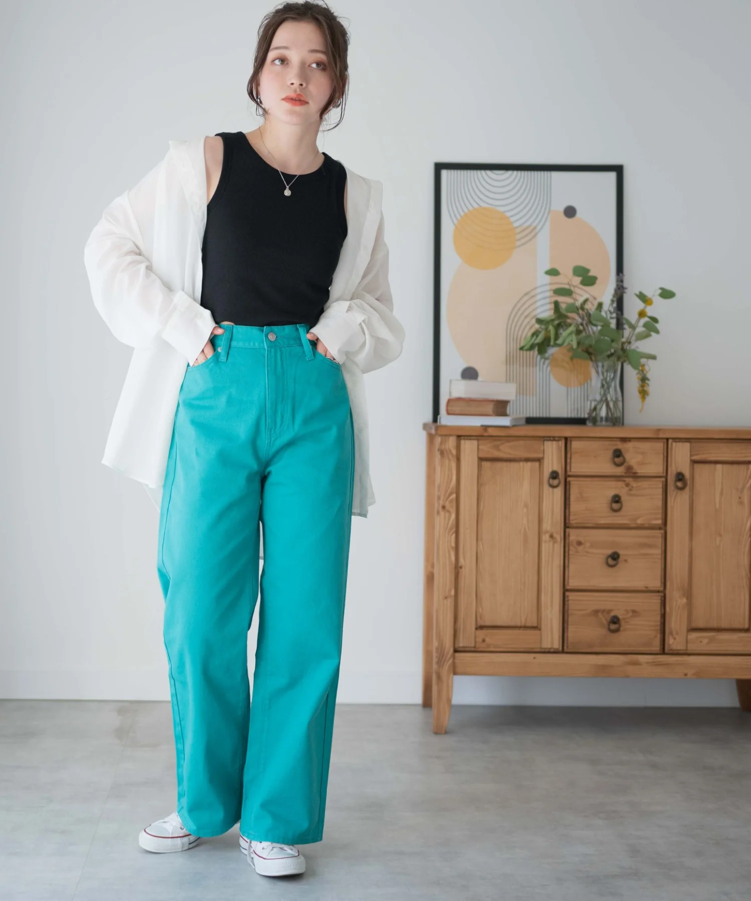 カラーウエストフィットワイドストレートパンツ - Image 8
