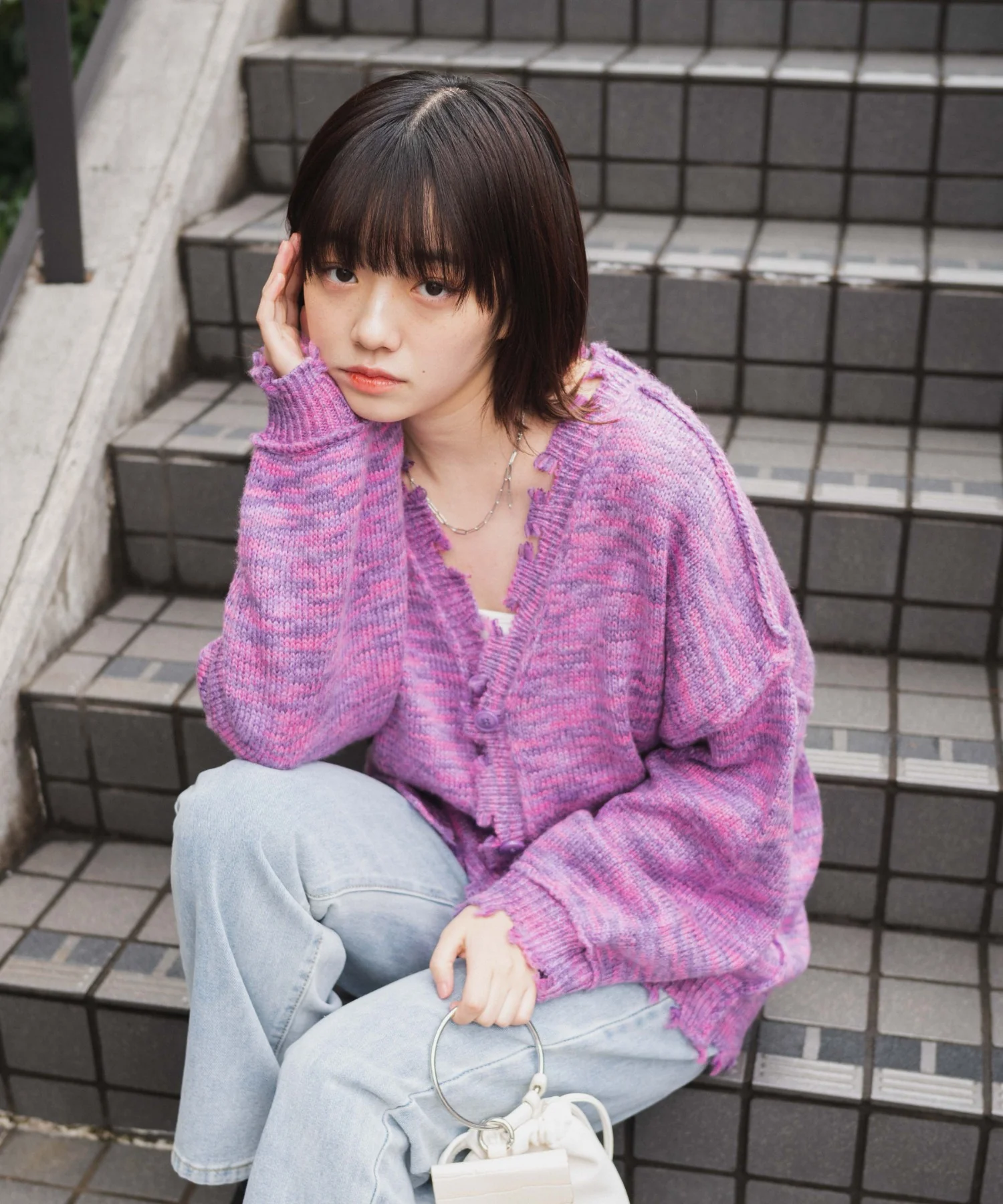 ダメージミックスカラービッグカーデ - Image 3