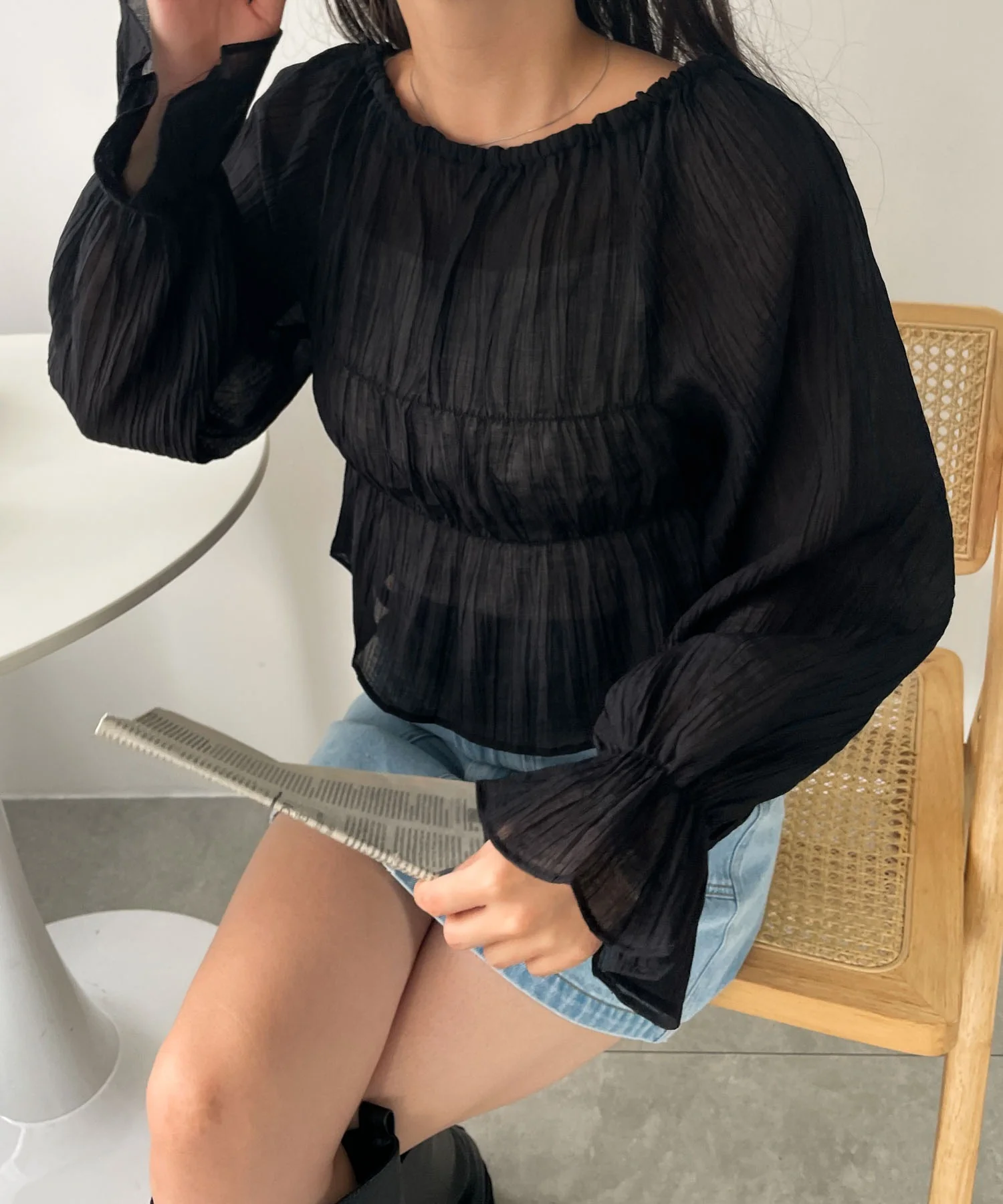 マルチWAY楊柳シアーシャーリングリボンブラウス - Image 14