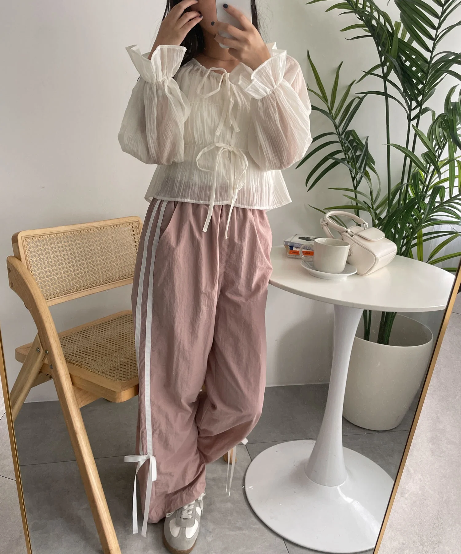 マルチWAY楊柳シアーシャーリングリボンブラウス - Image 3