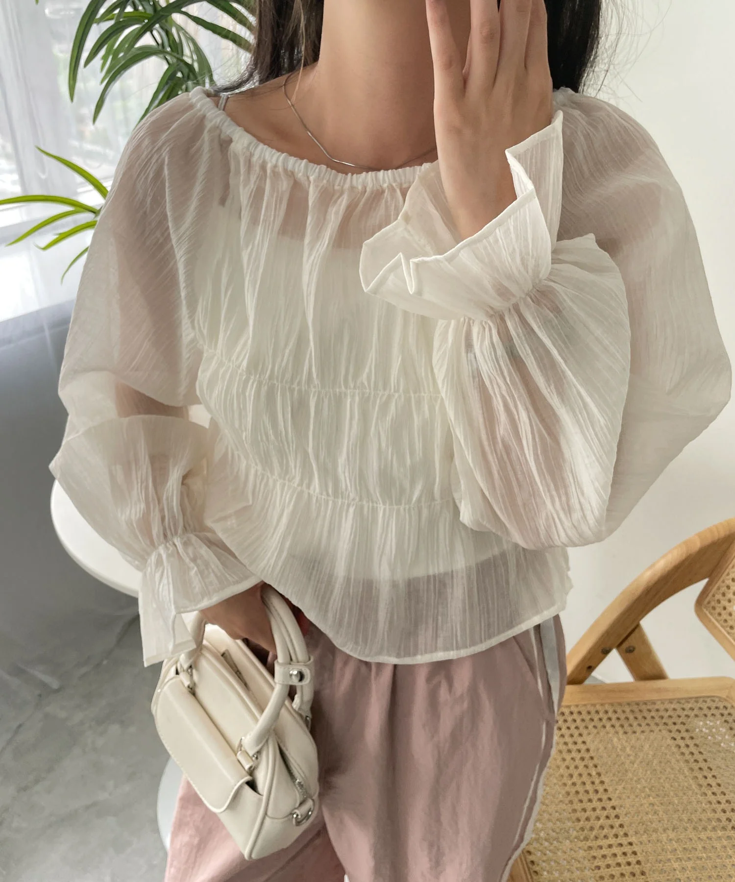 マルチWAY楊柳シアーシャーリングリボンブラウス - Image 9