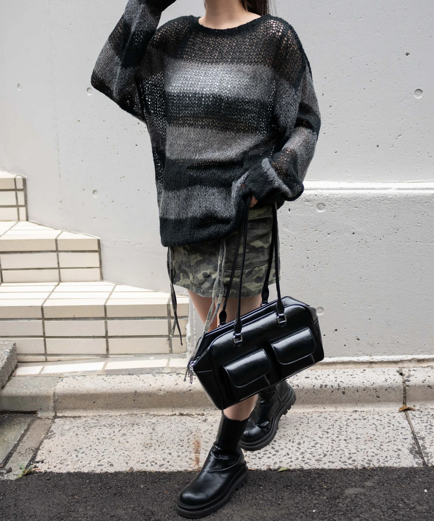 ボーダーモヘアタッチメッシュニットプルオーバー - Image 5