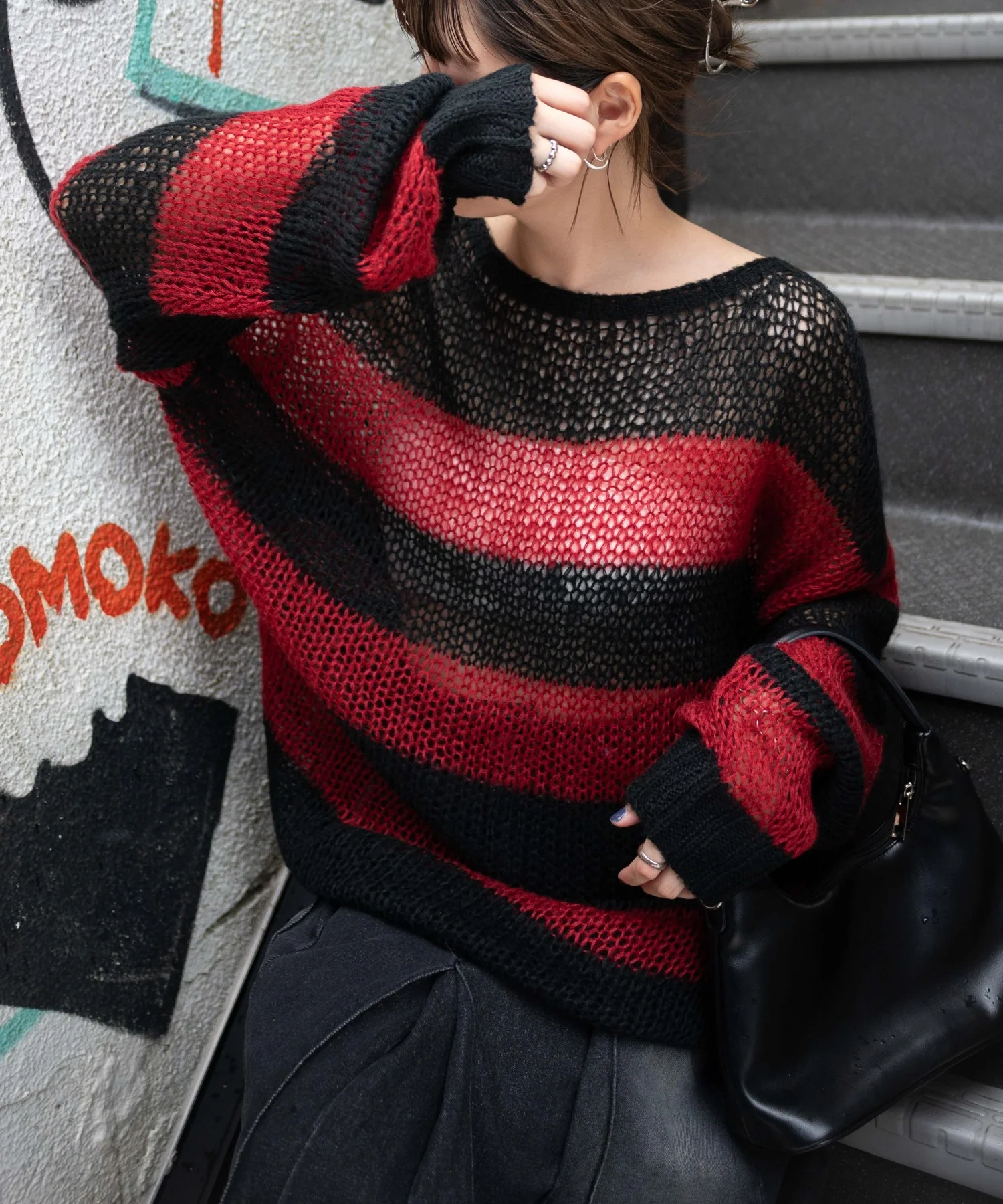 ボーダーモヘアタッチメッシュニットプルオーバー - Image 7