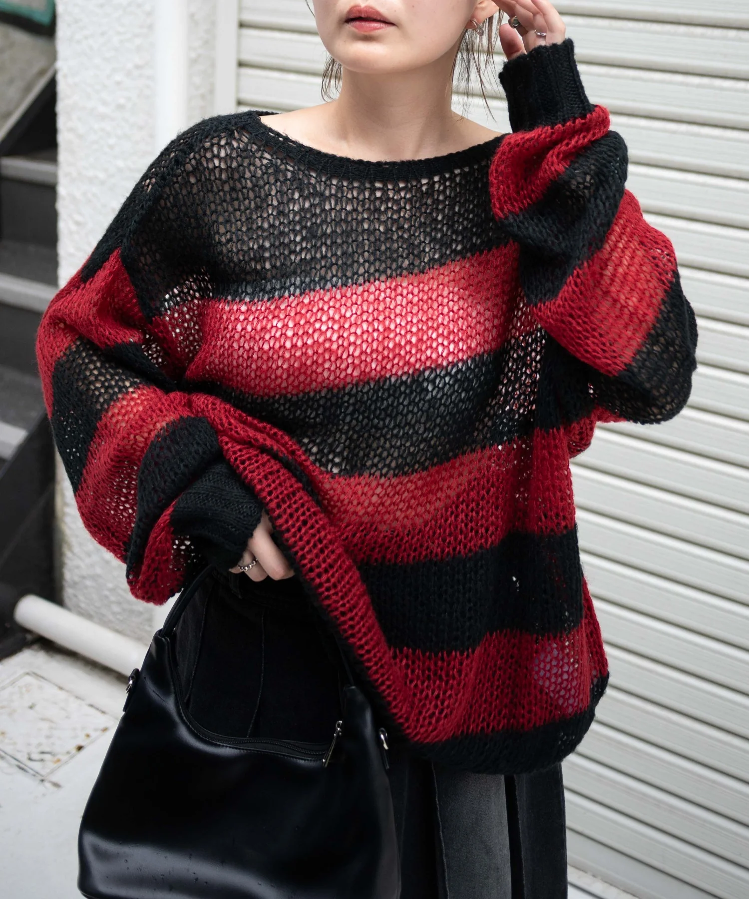 ボーダーモヘアタッチメッシュニットプルオーバー - Image 8