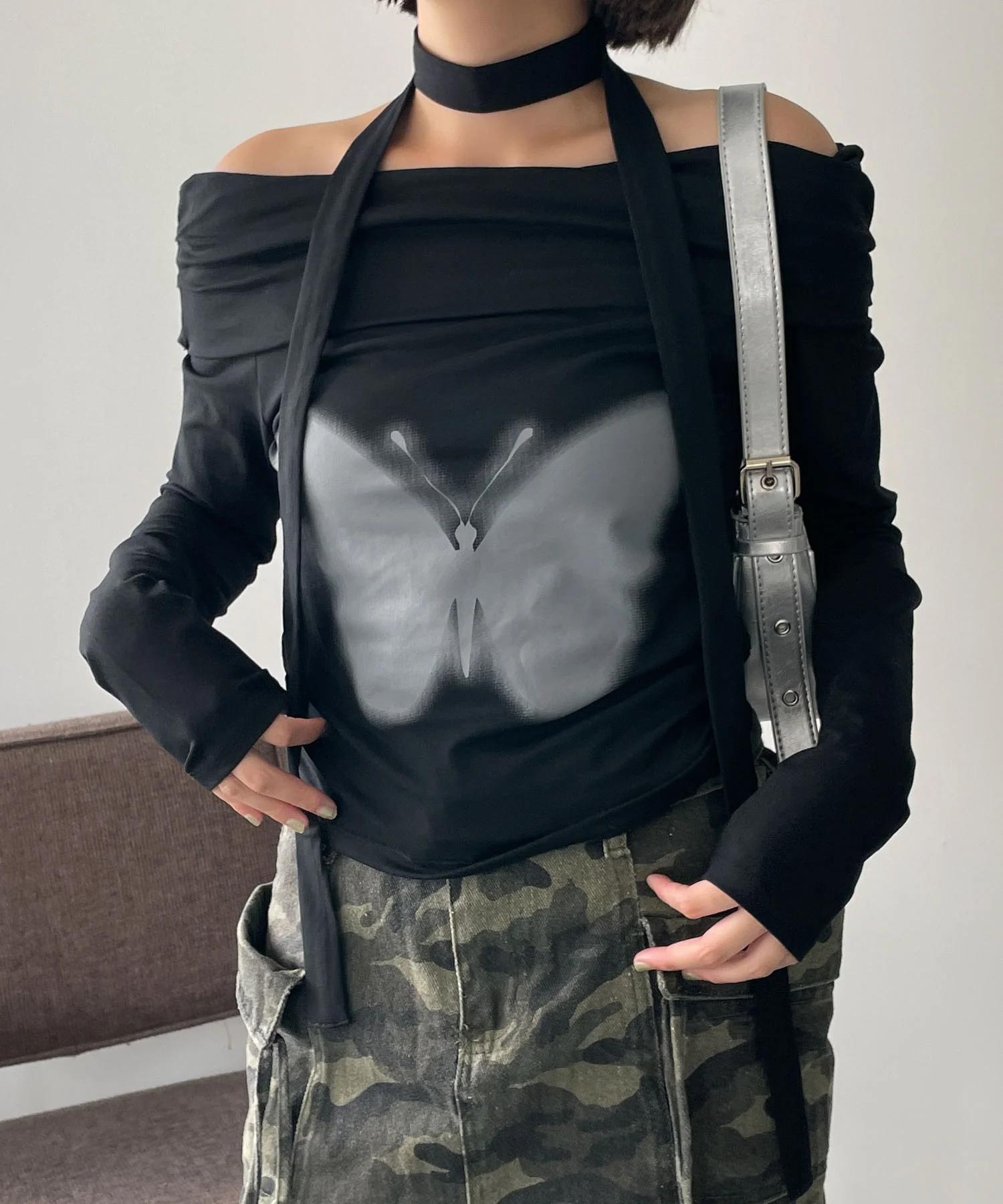 ストール付きバタフライオフショルトップス - Image 12
