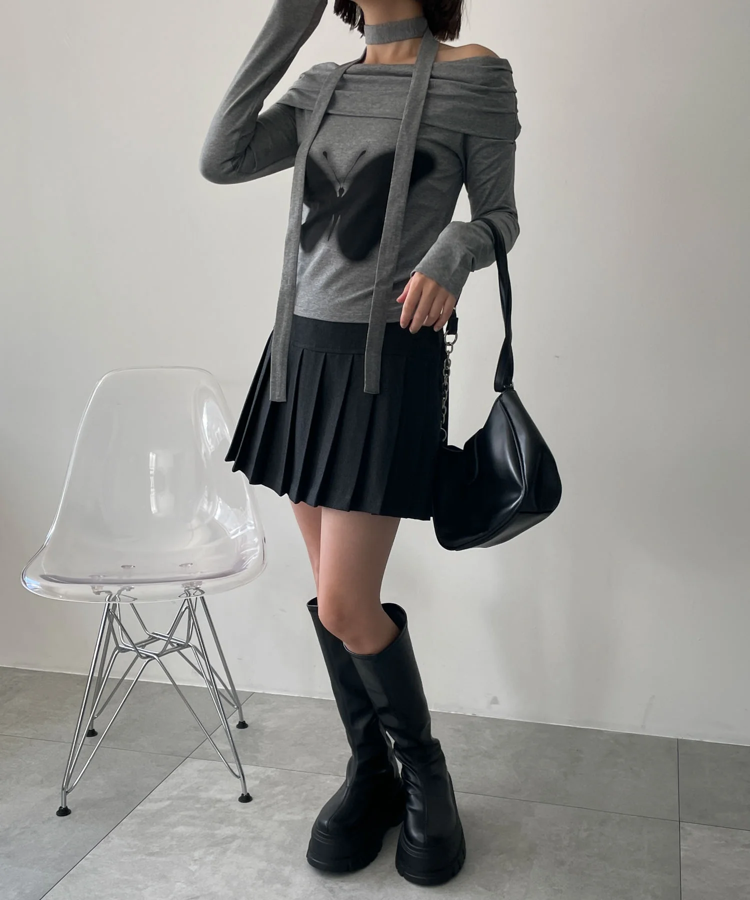 ストール付きバタフライオフショルトップス - Image 3