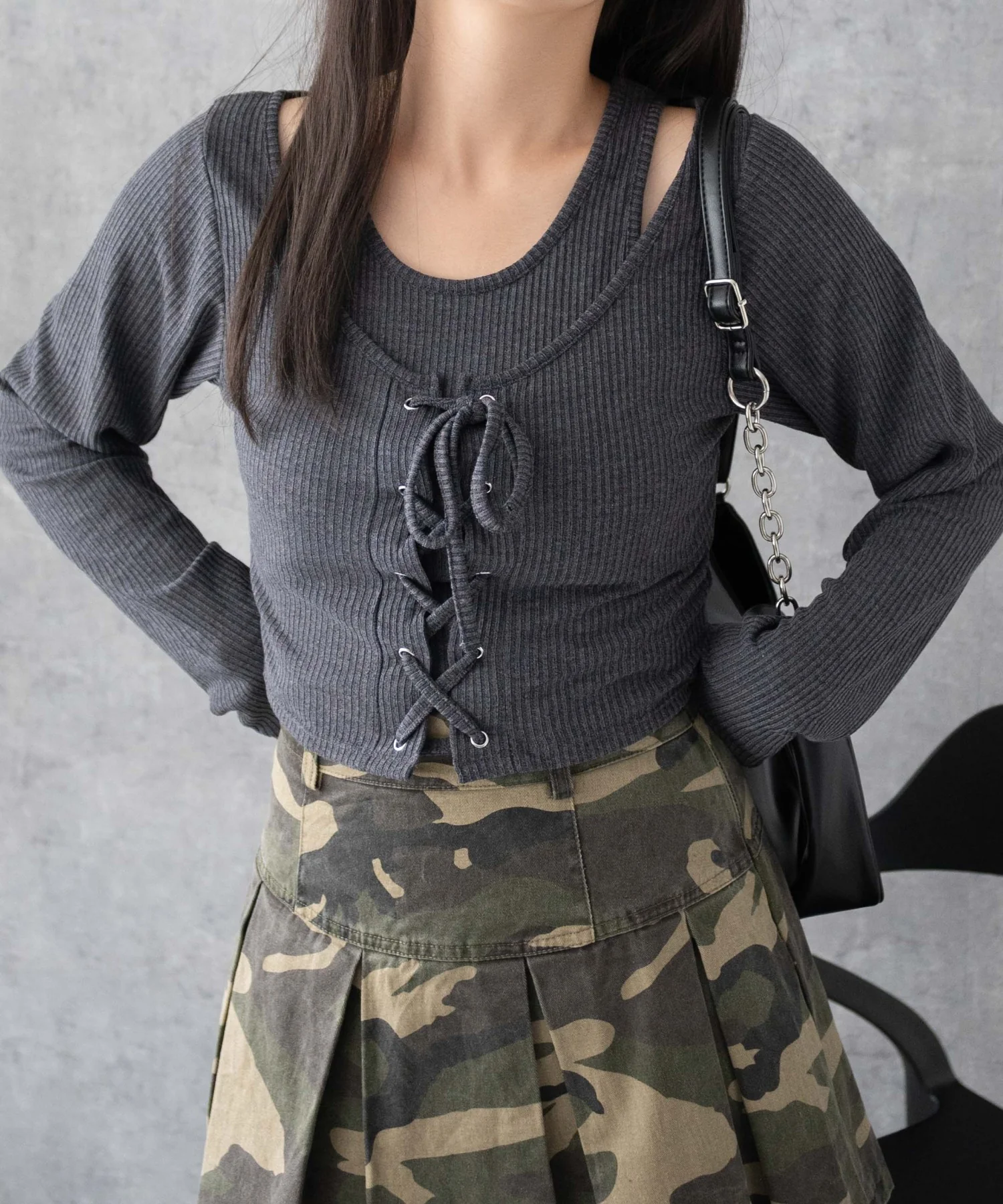レイヤードレースアップ長袖トップス - Image 16