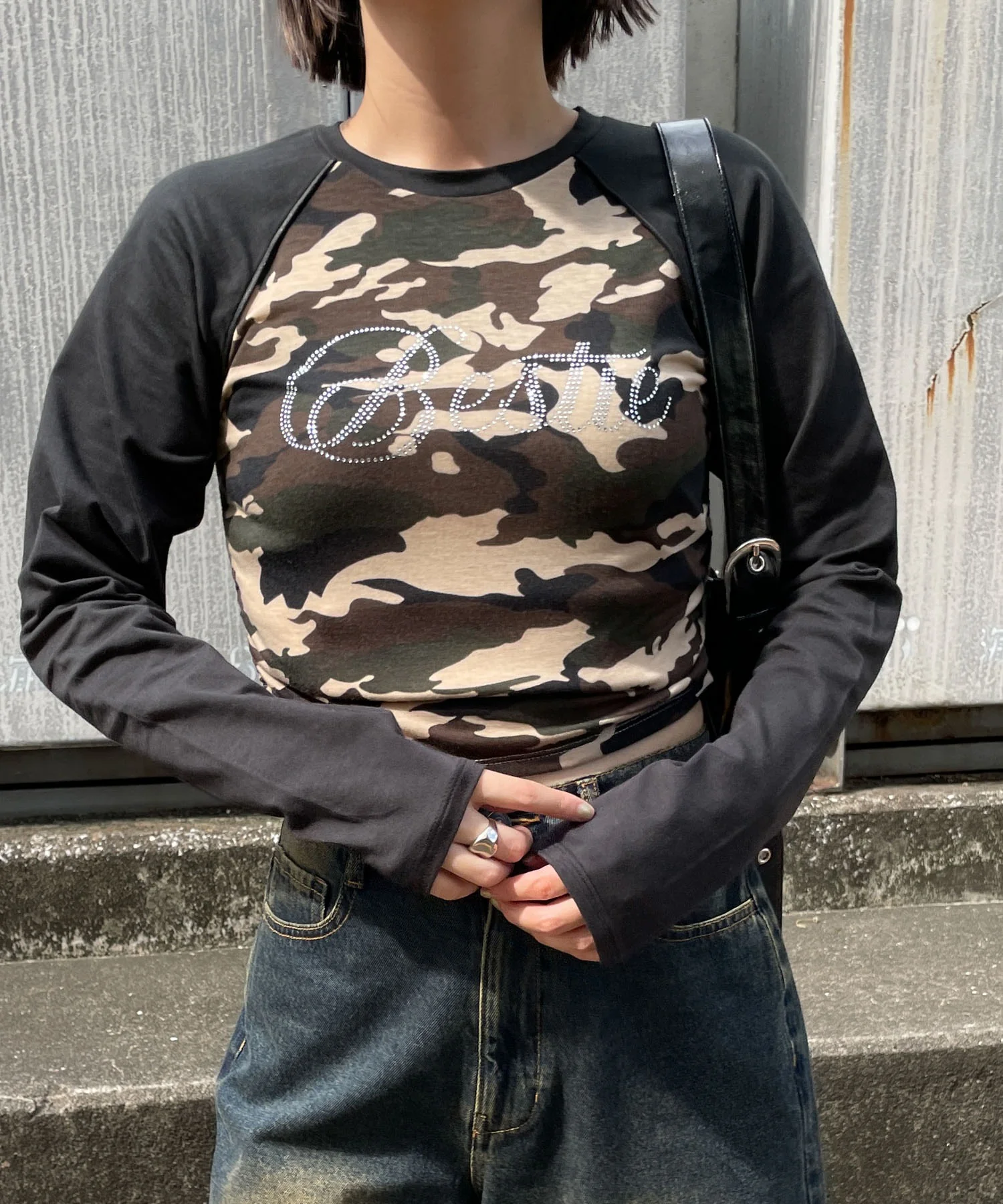 ラインストーンサイドドロストラグランロンT - Image 19
