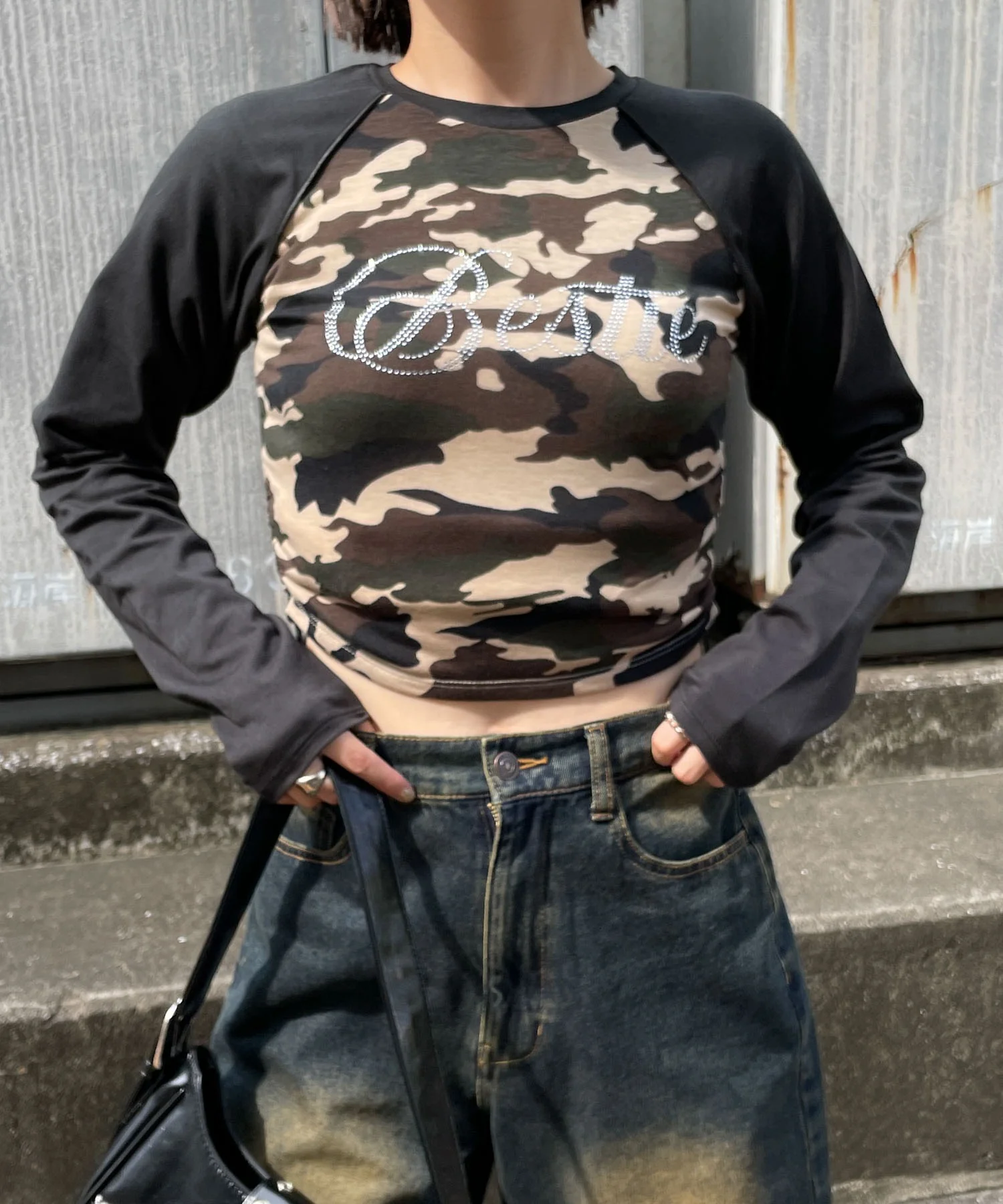 ラインストーンサイドドロストラグランロンT - Image 3