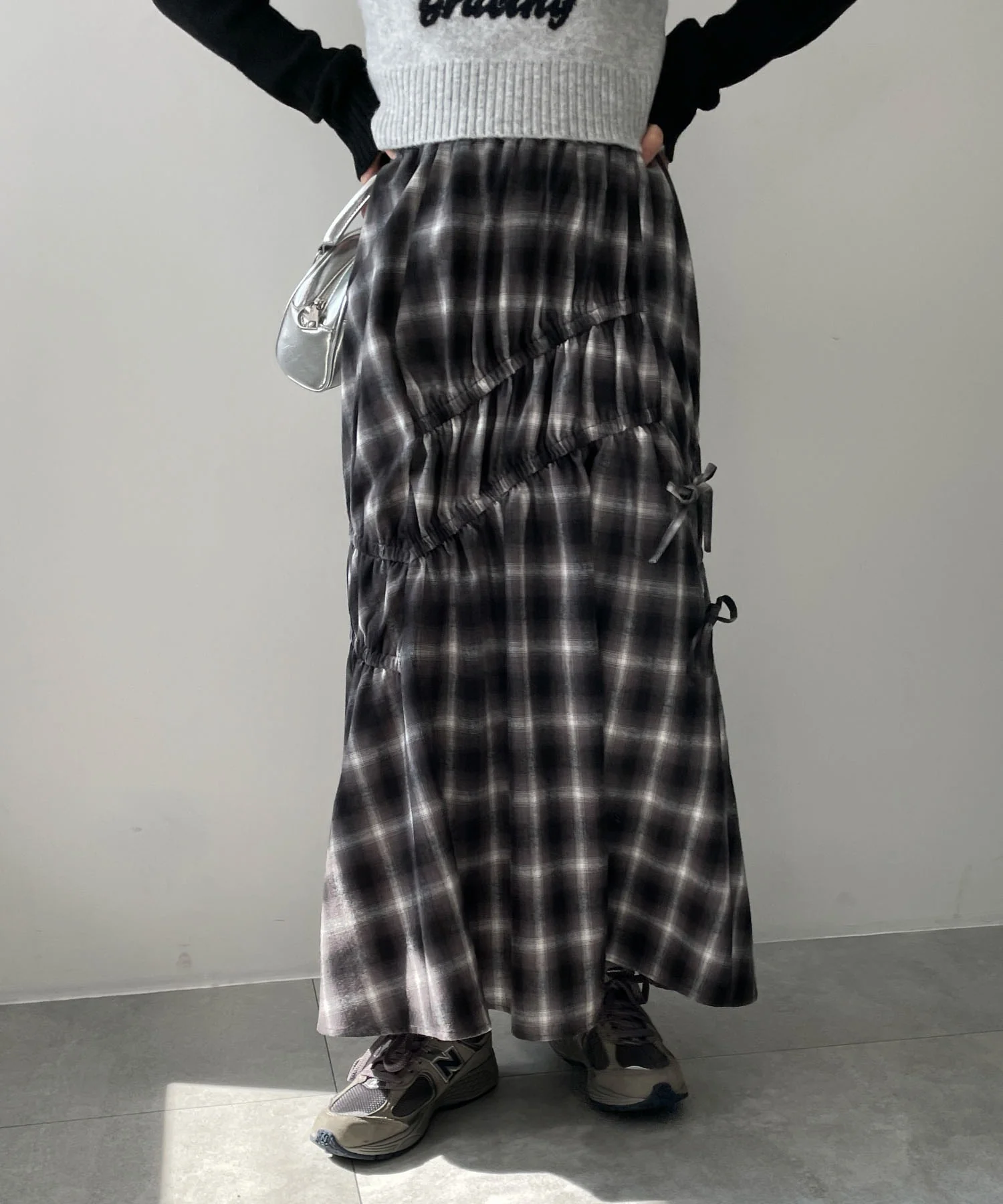 ギャザーデザインチェックスカート - Image 4