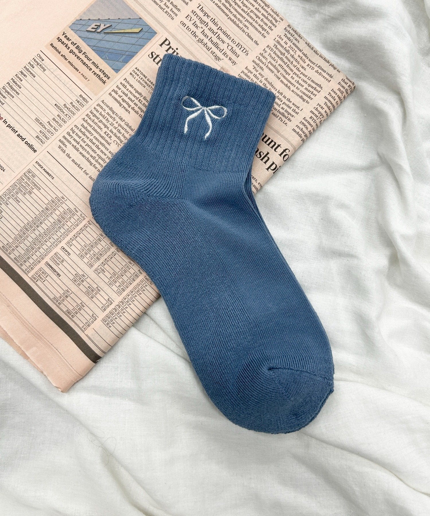 リボン刺繍アンクルパイルソックス(23-25cm) - Image 2