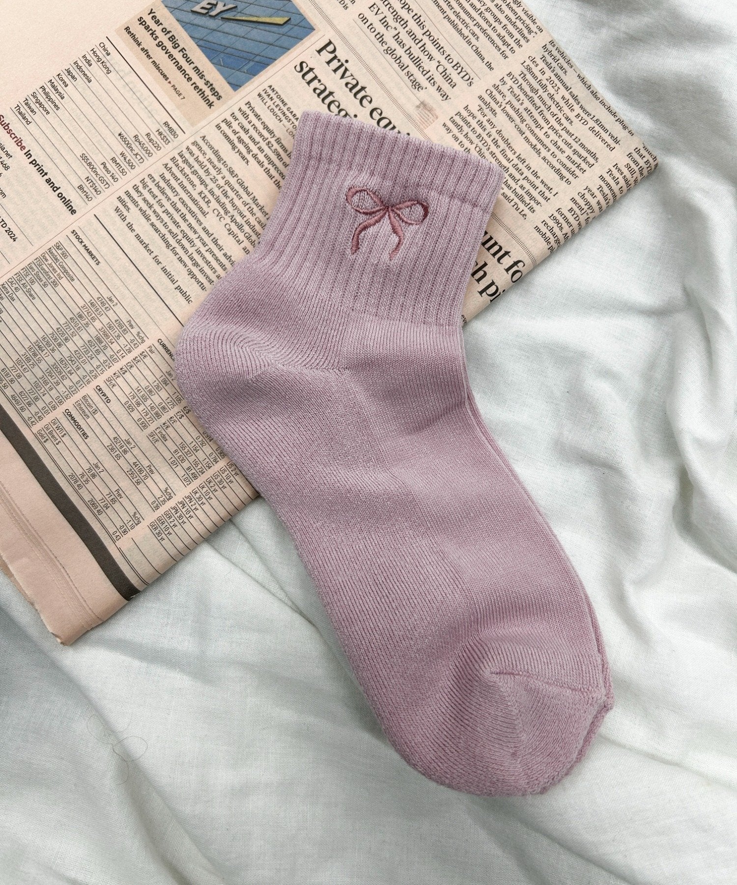 リボン刺繍アンクルパイルソックス(23-25cm) - Image 3