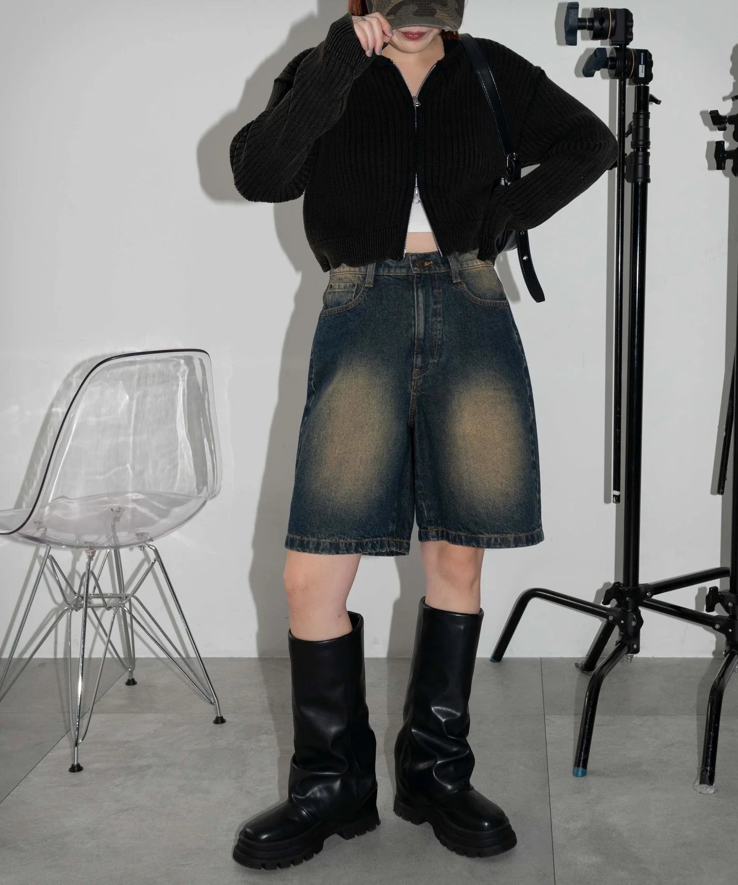 ヴィンテージウォッシュデニムハーフパンツ - Image 4