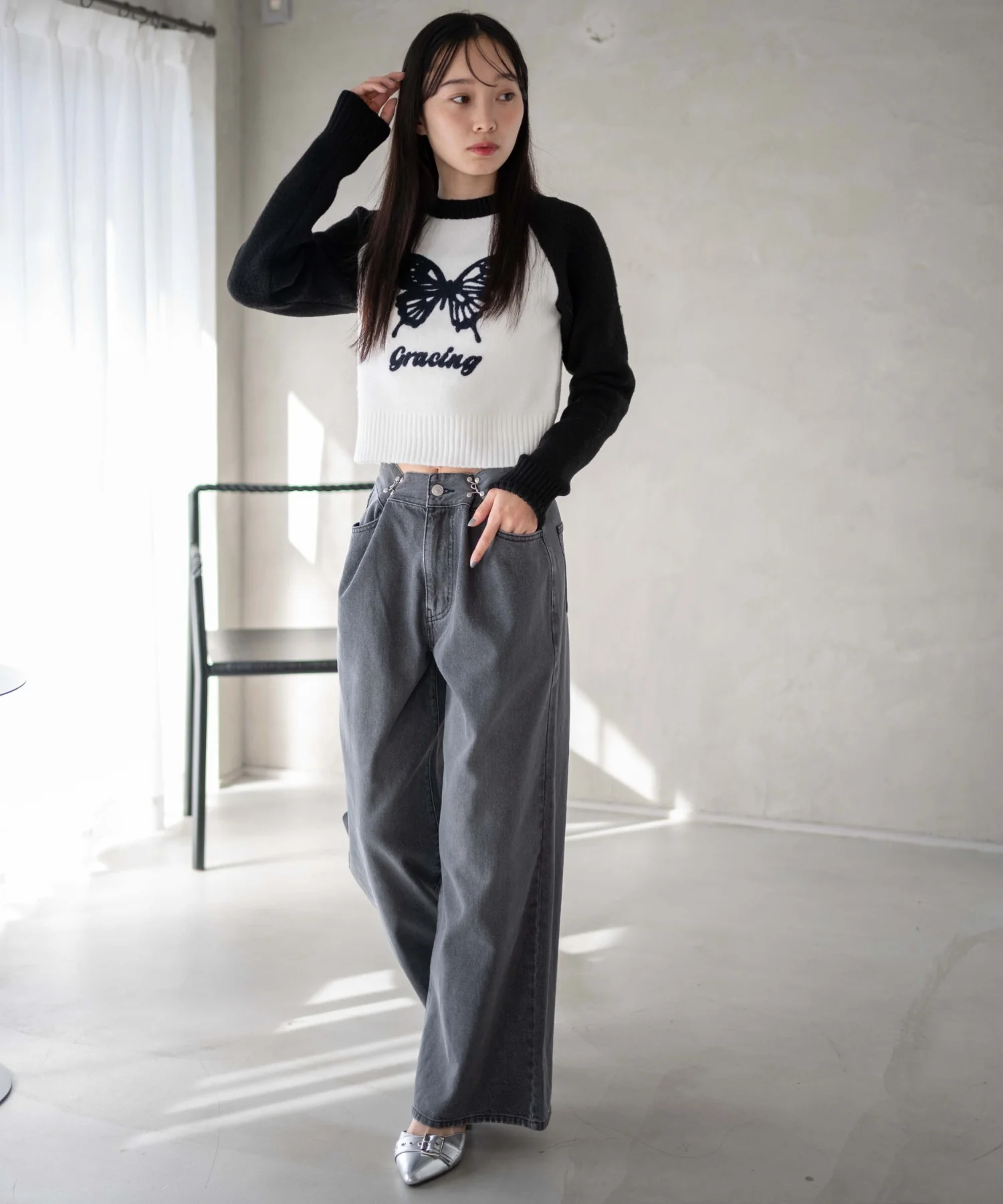 ウエストフックデニムワイドパンツ - Image 4