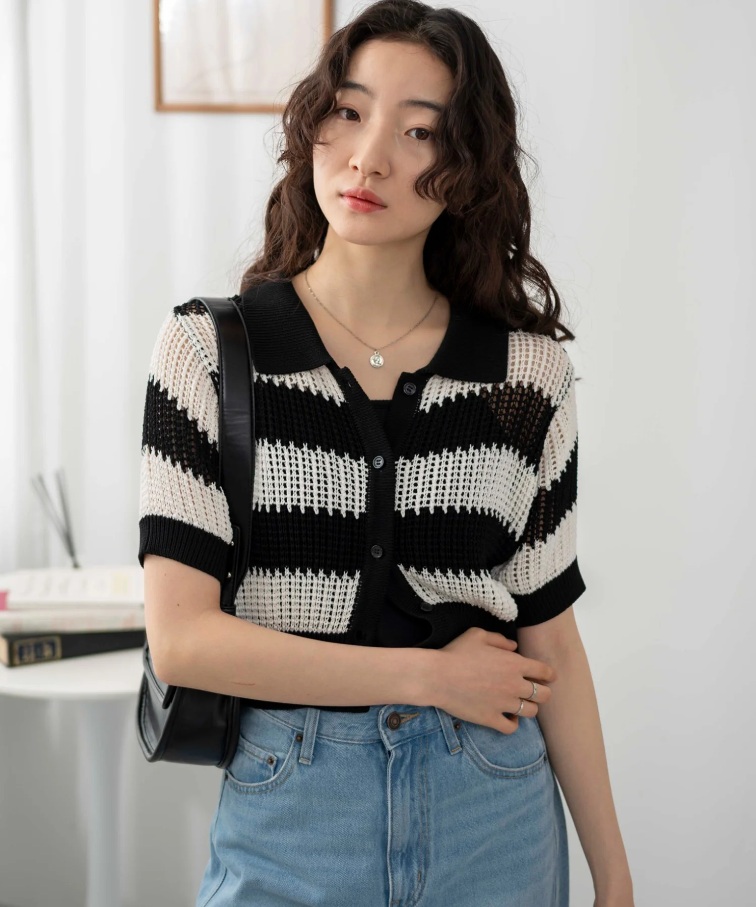 襟付きメッシュニットショートカーデ - Image 12