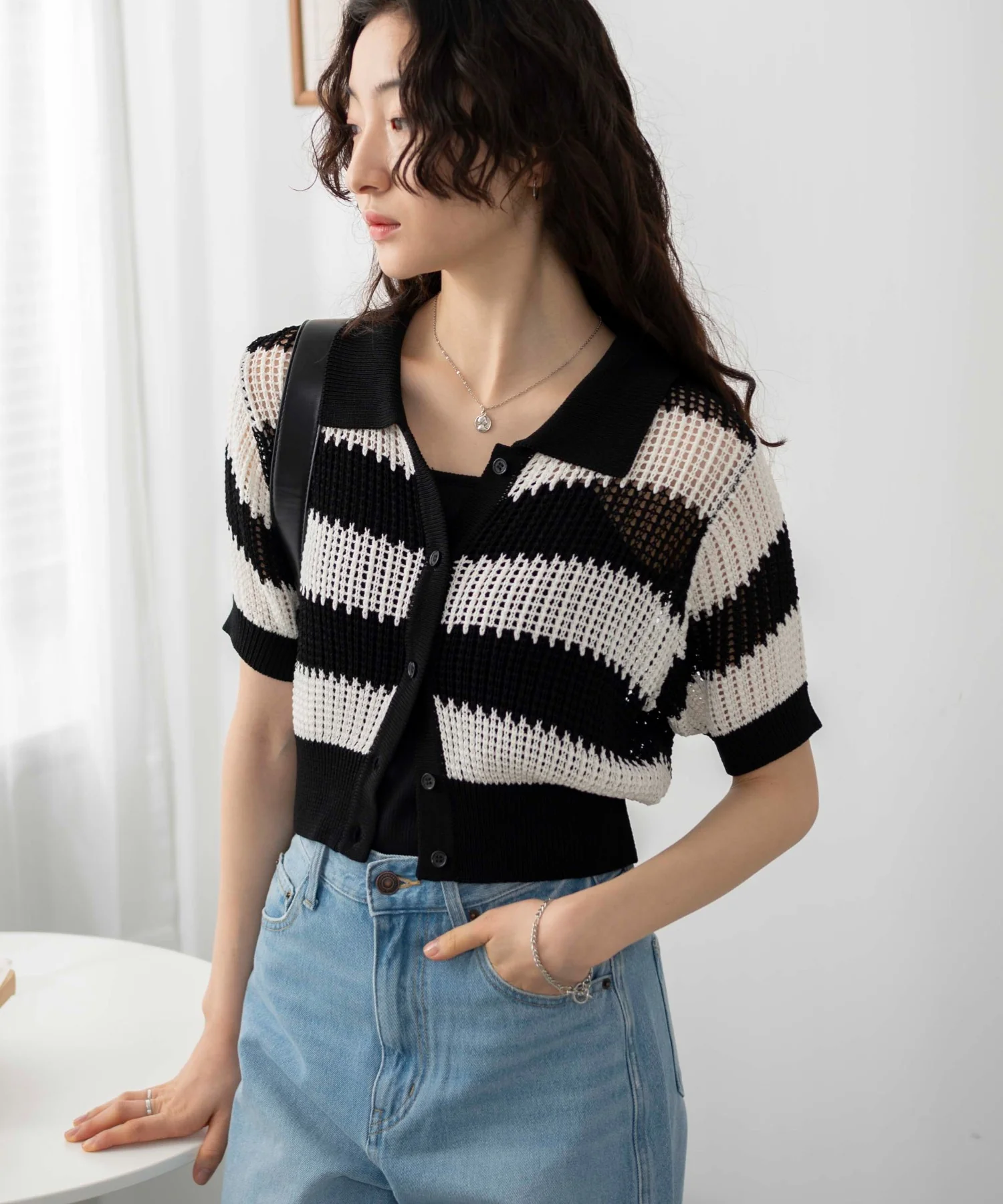 襟付きメッシュニットショートカーデ - Image 13