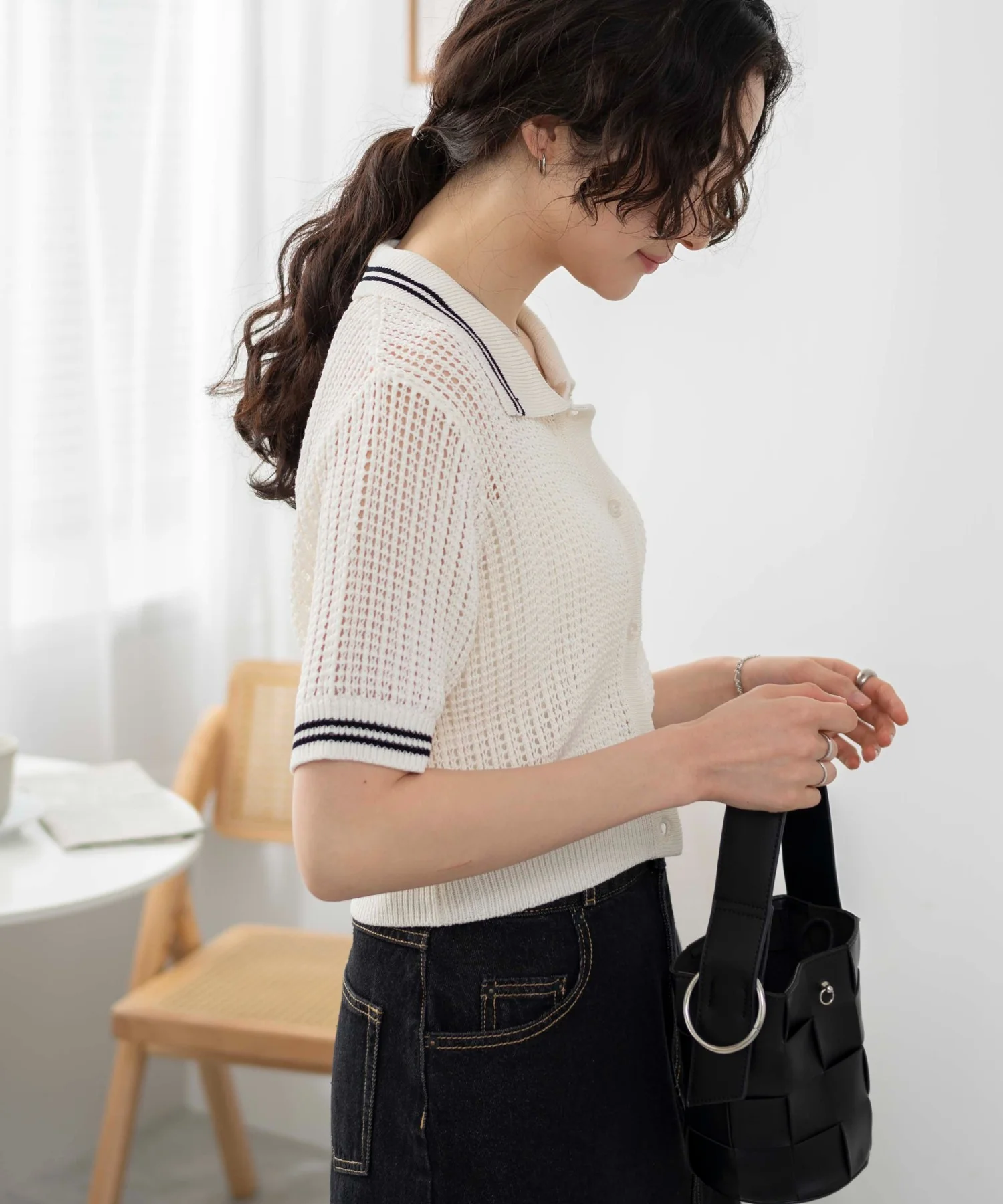 襟付きメッシュニットショートカーデ - Image 18