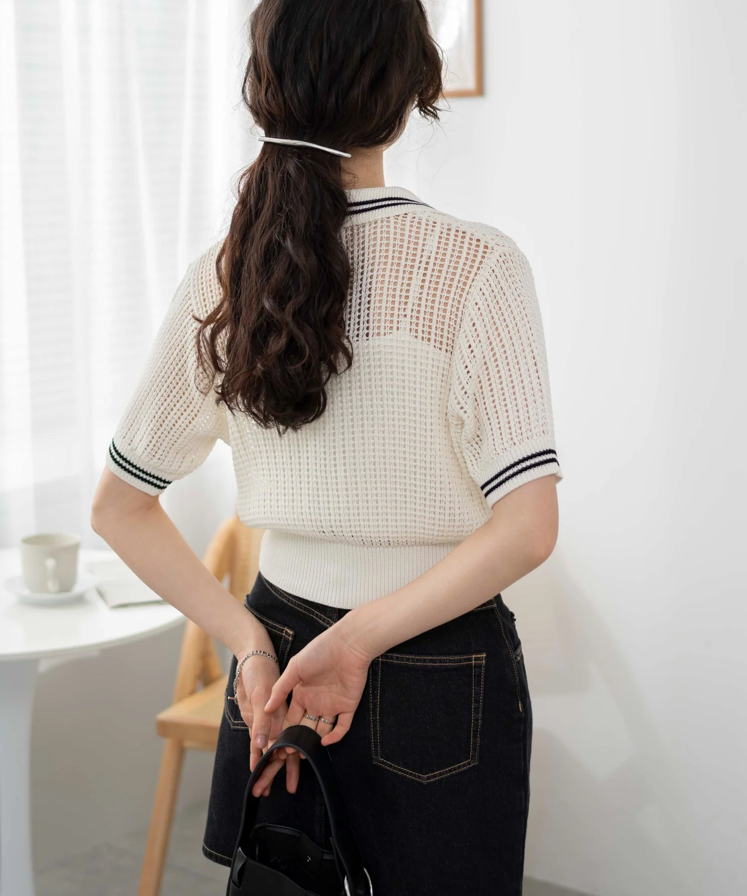 襟付きメッシュニットショートカーデ - Image 19