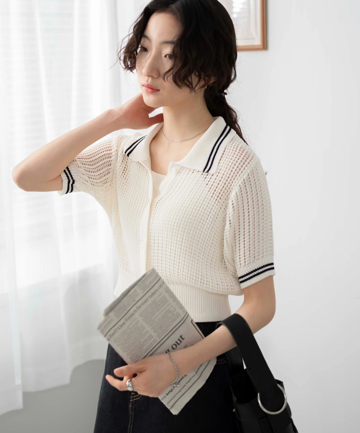 襟付きメッシュニットショートカーデ - Image 20