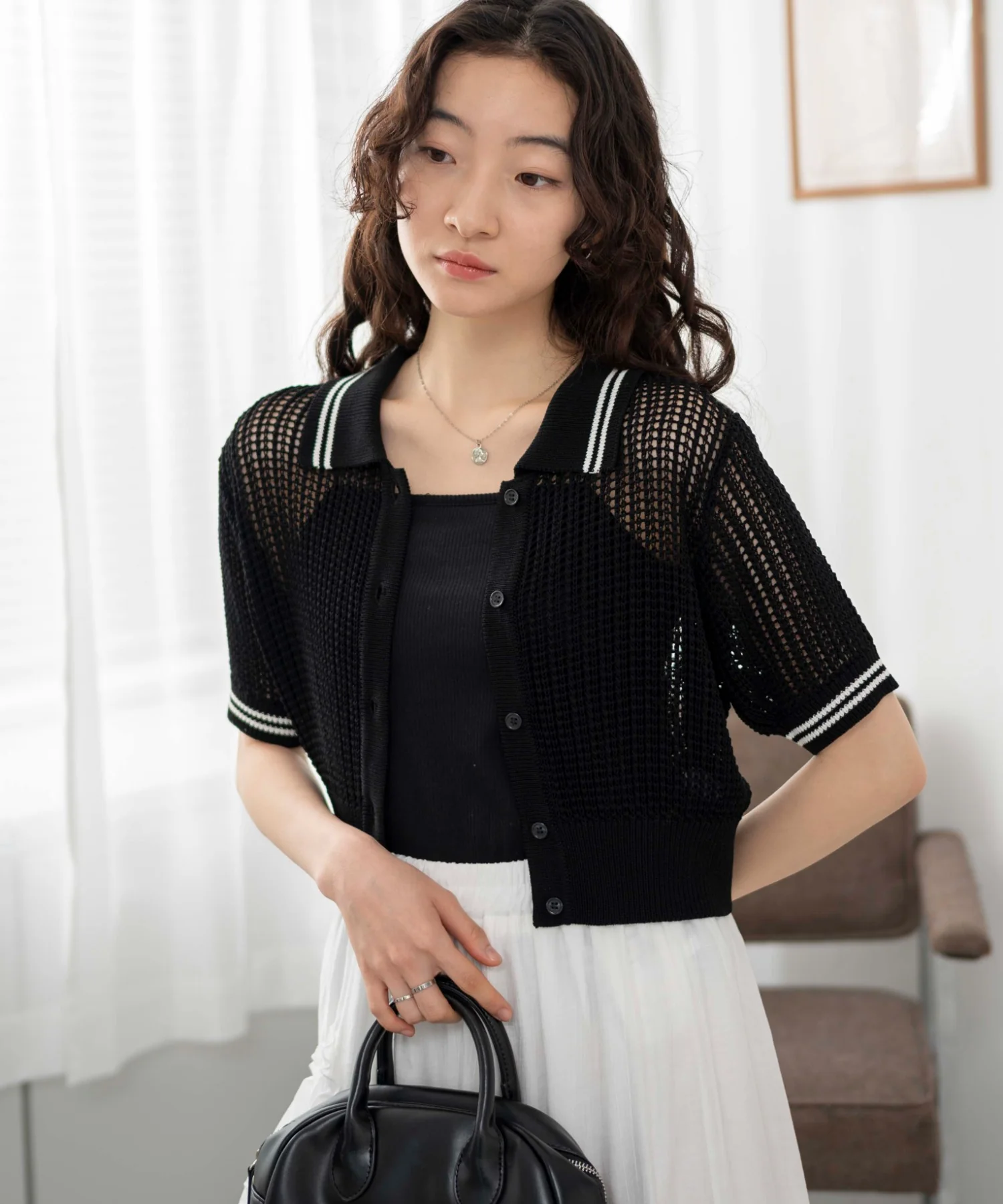 襟付きメッシュニットショートカーデ - Image 25