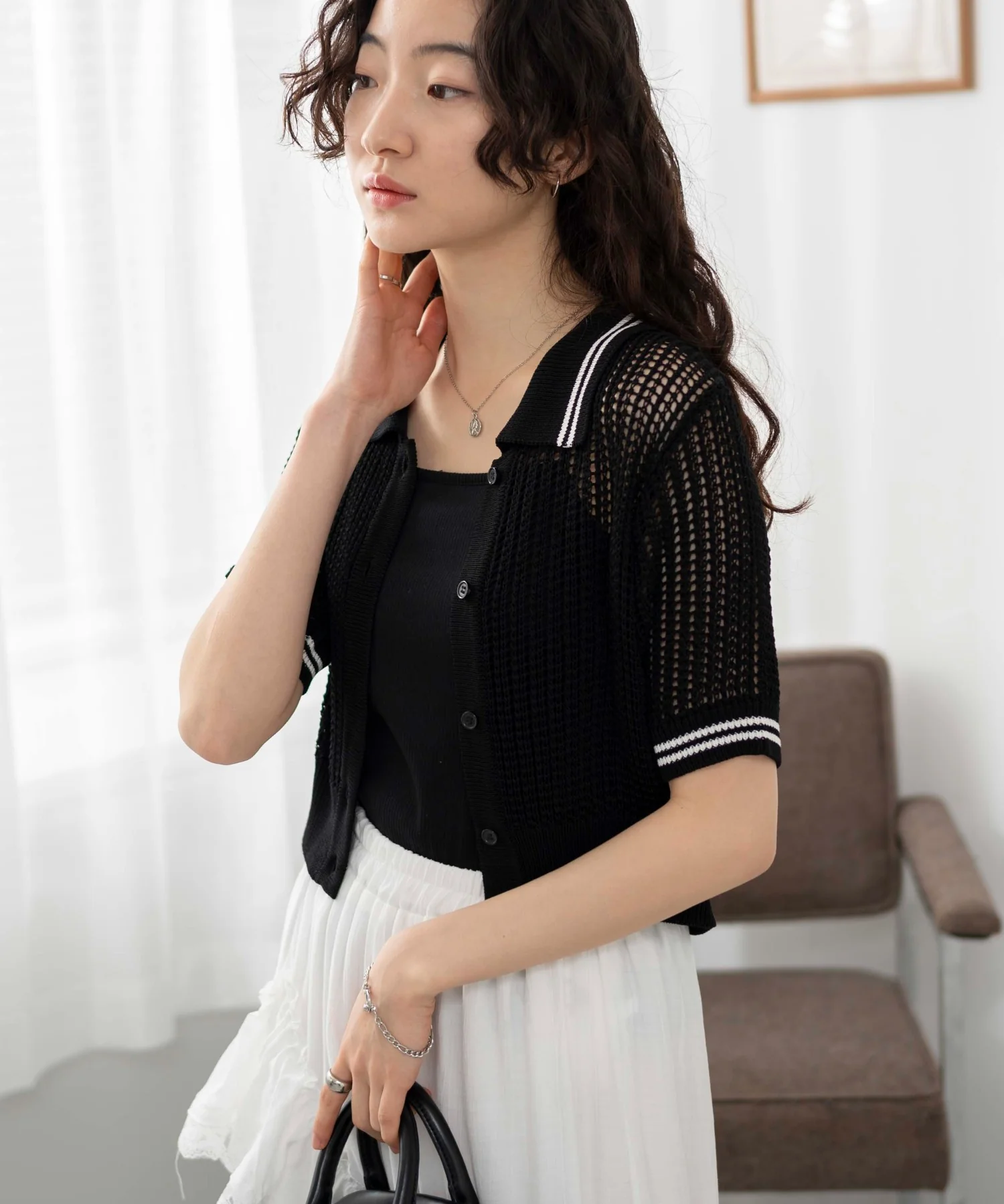 襟付きメッシュニットショートカーデ - Image 26