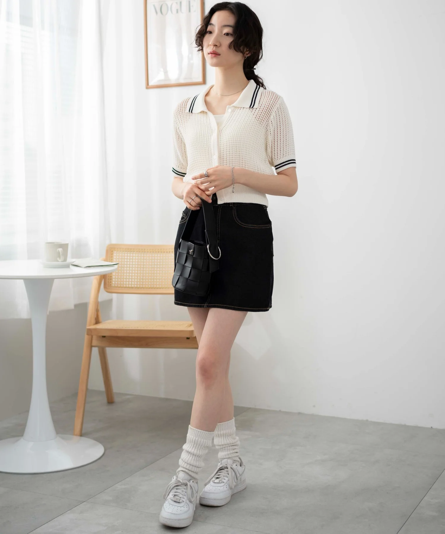 襟付きメッシュニットショートカーデ - Image 5