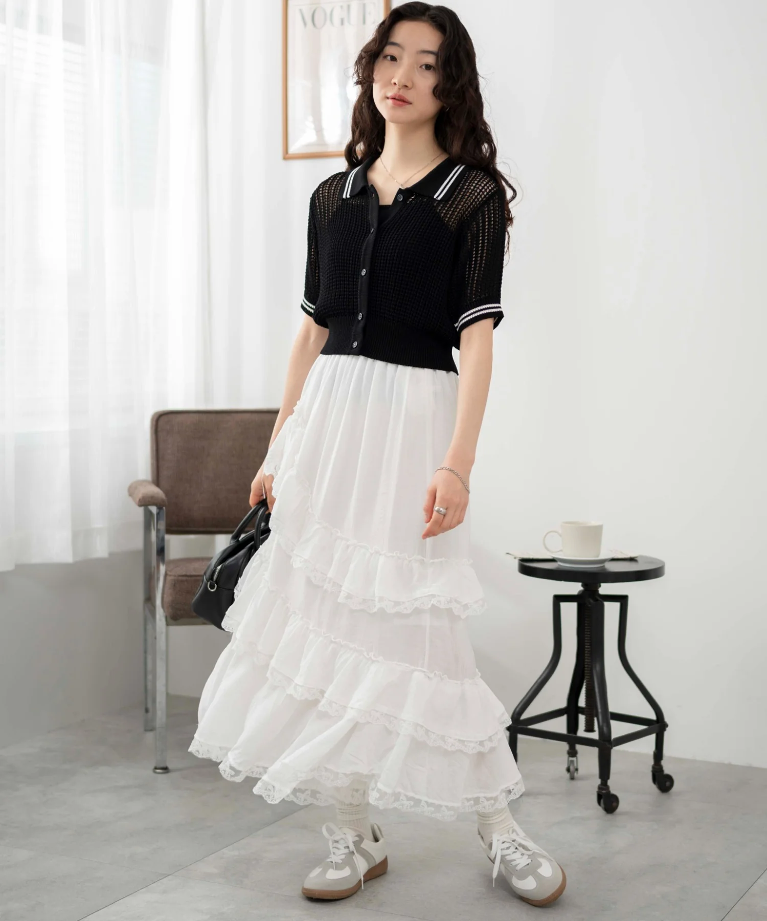 襟付きメッシュニットショートカーデ - Image 6